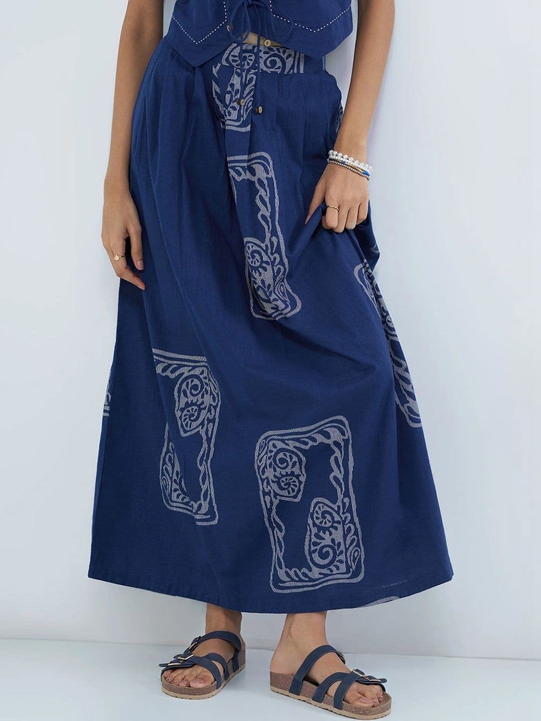 AKKRITI BY PANTALOONS Women Cotton Geometric Bohemian Maxi Flared Skirt - view 1