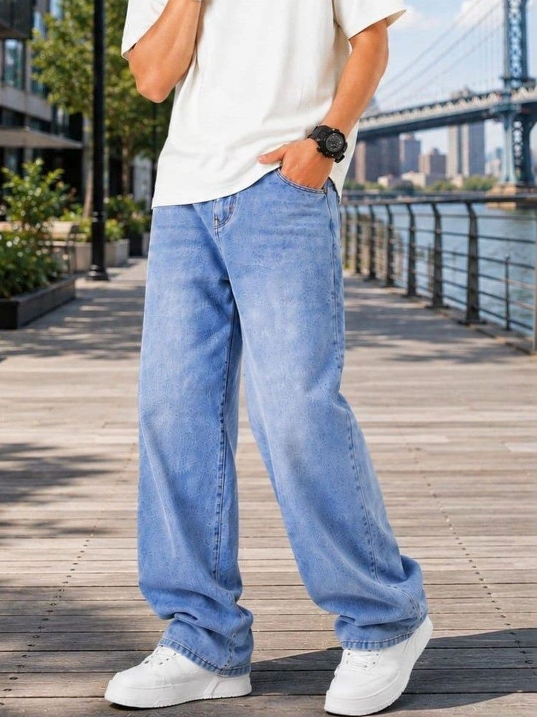 PINKLIT Men Baggy Fit Mid-Rise Light Fade Jeans - view 1