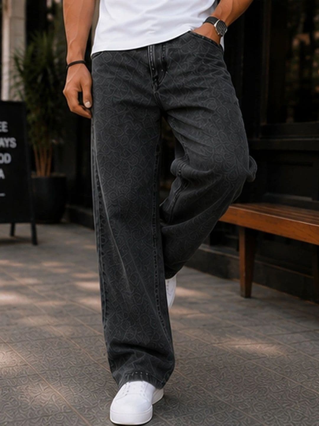 MARK VIEW Men Classic Straight Fit Mid-Rise Printed Stretchable Jeans - view 1