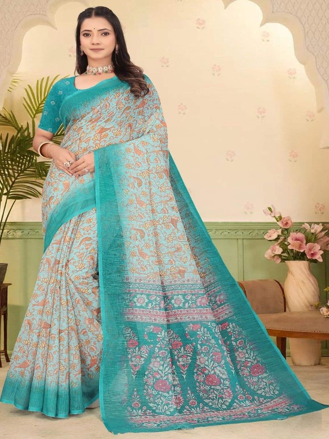 JIVIKA Floral Silk Cotton Kanjeevaram Saree - view 1