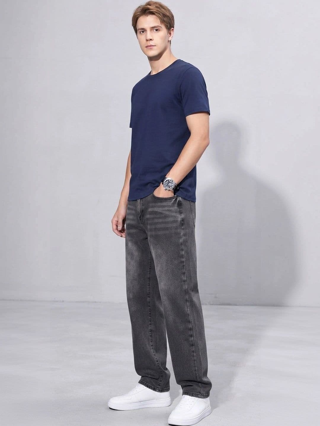 HERE&NOW Men Relaxed Fit Mid-Rise Low Distress Stretchable Jeans - view 1