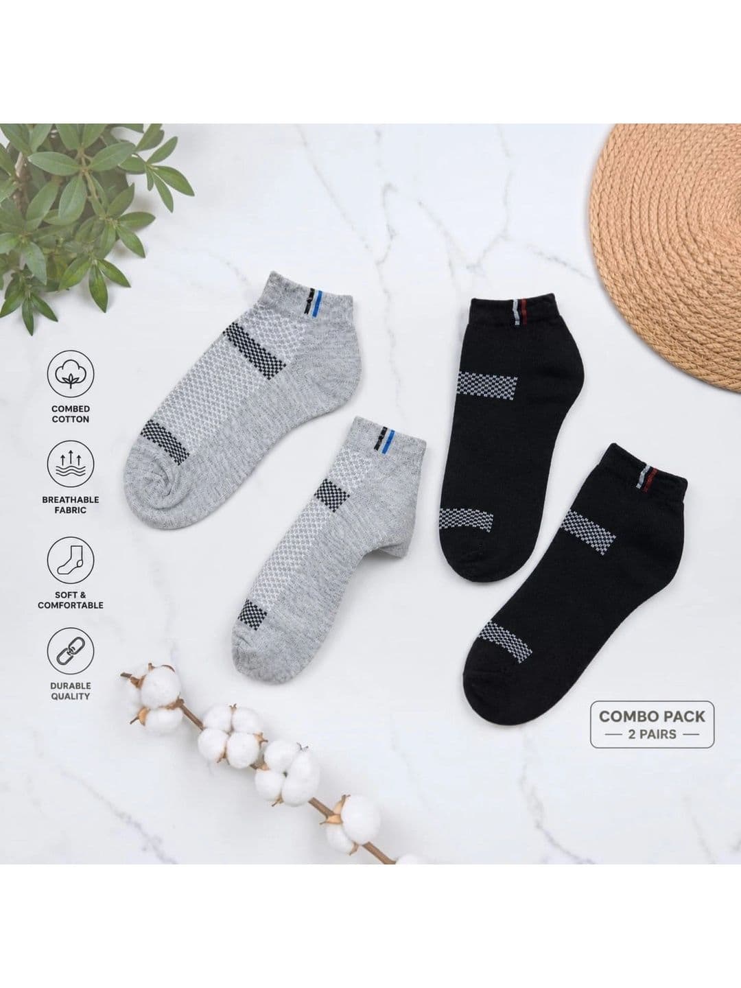 pell-mell Men Pack of 2 Cotton Assorted Patterned Ankle Length Socks - view 1