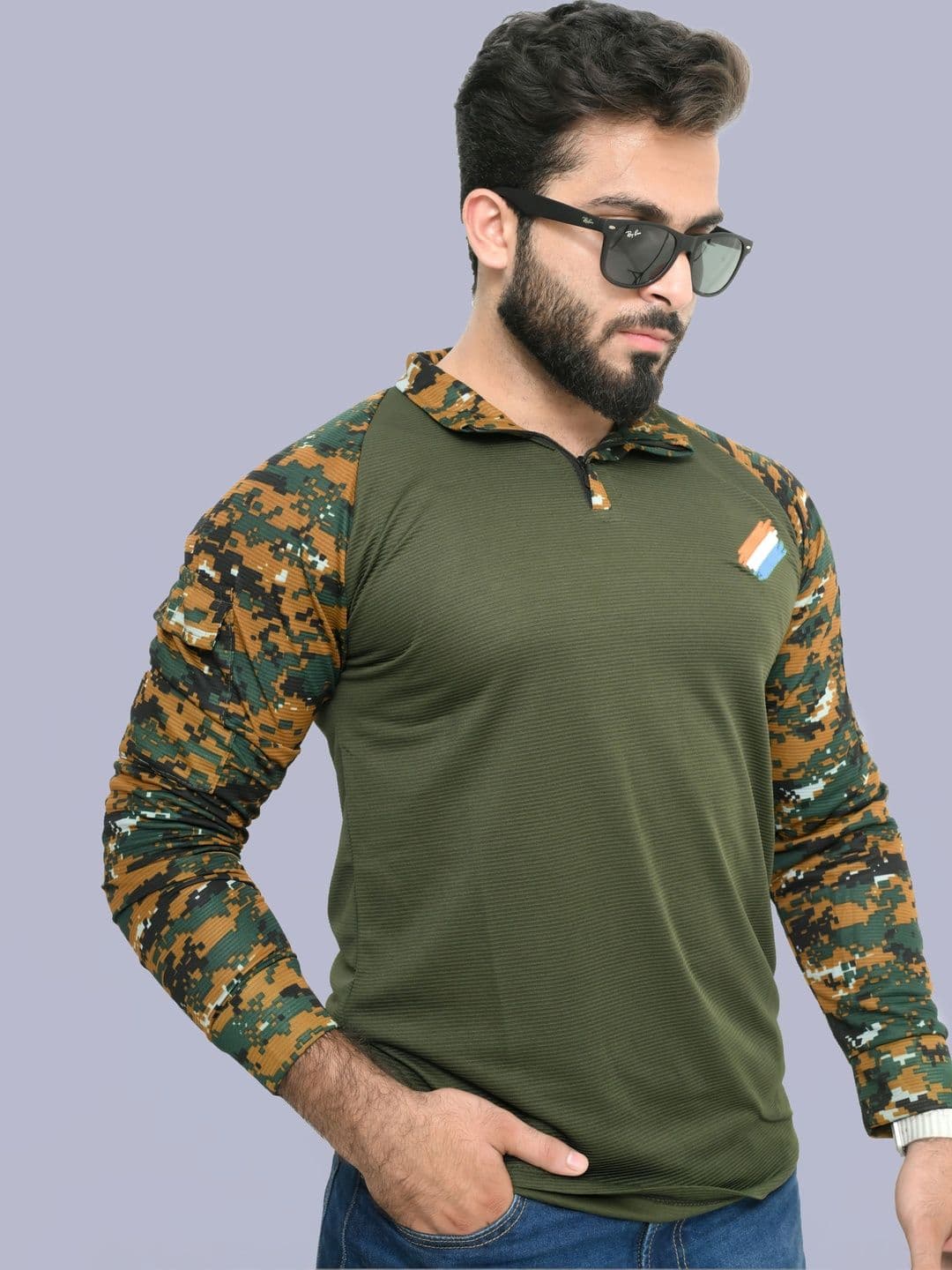 Para Trooper Men Camouflage Colourblocked Polo Collar T-shirt - view 1