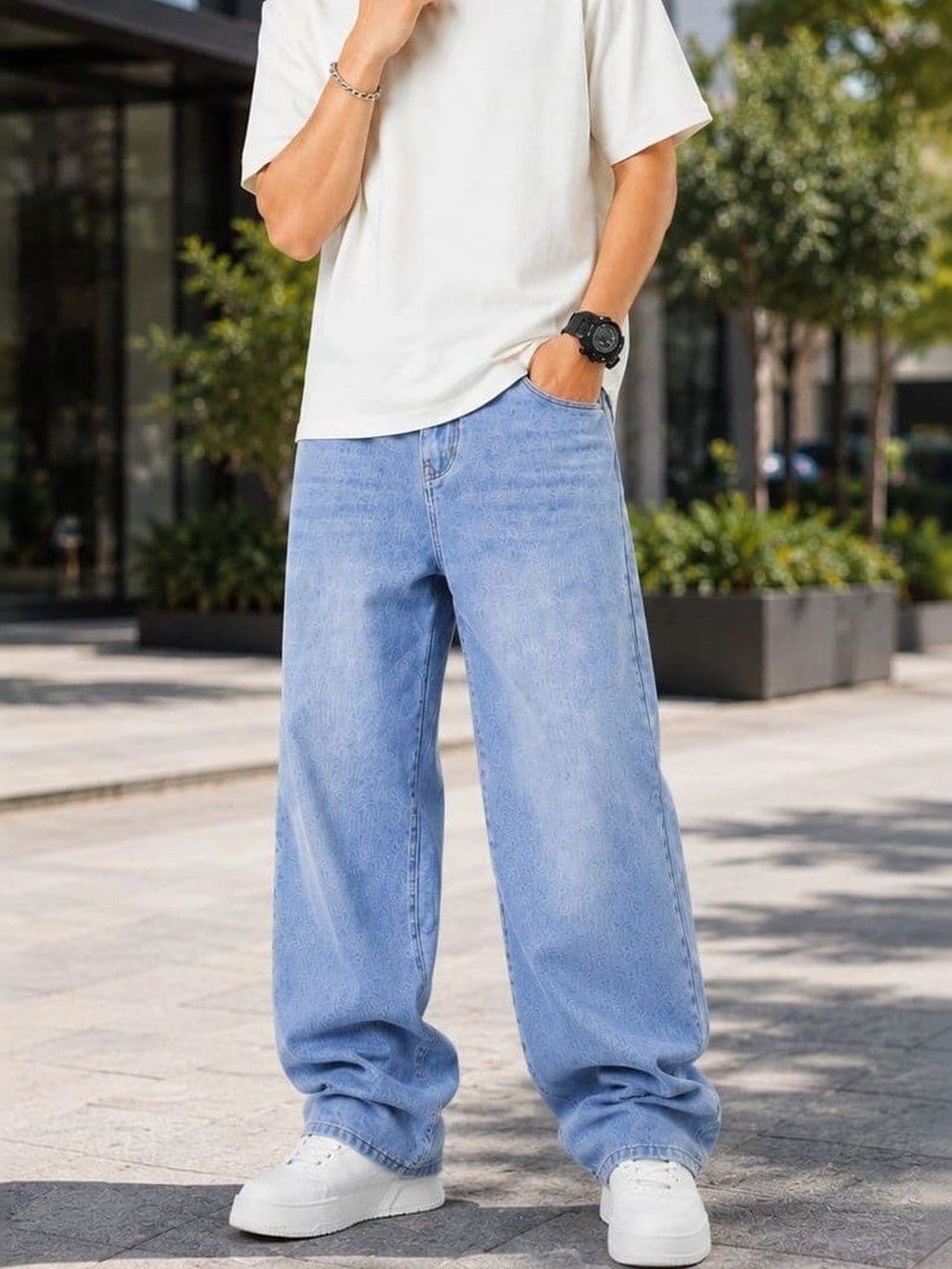 PINKLIT Men Straight Fit Mid-Rise Light Fade Cotton Jeans - view 1