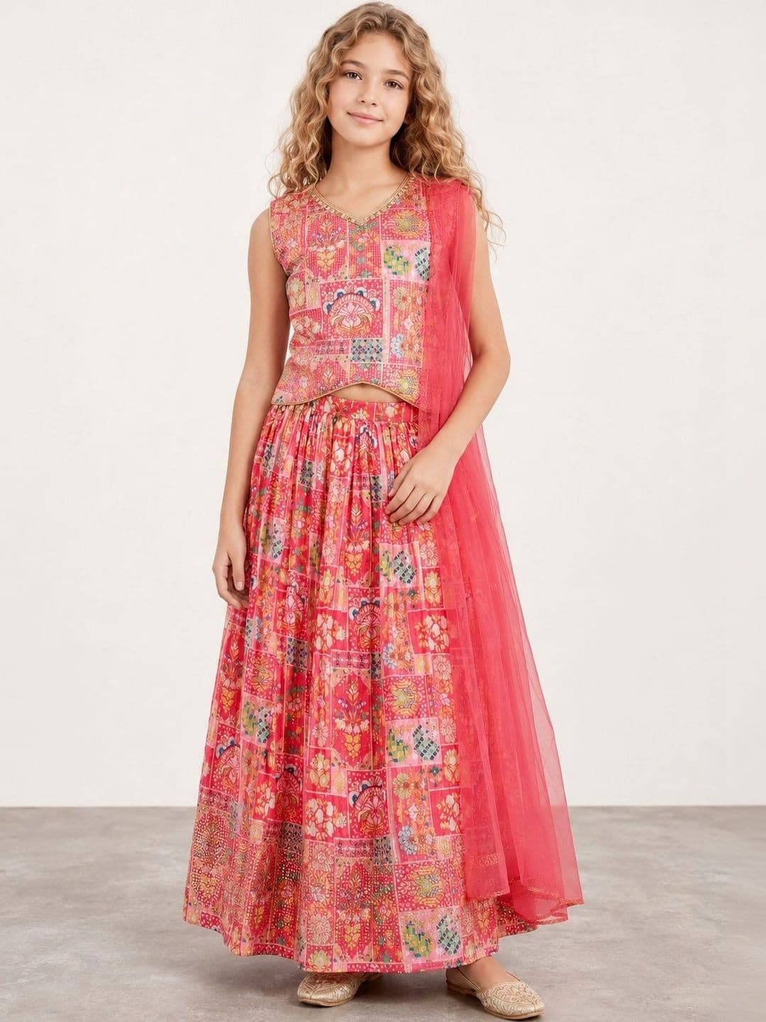 Muhuratam Girls Printed Ready to Wear Lehenga & Blouse With Dupatta - view 1
