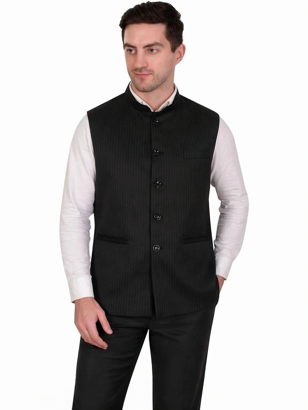 GRACYSHADE Striped Mandarin CollarNehru Jackets - view 1