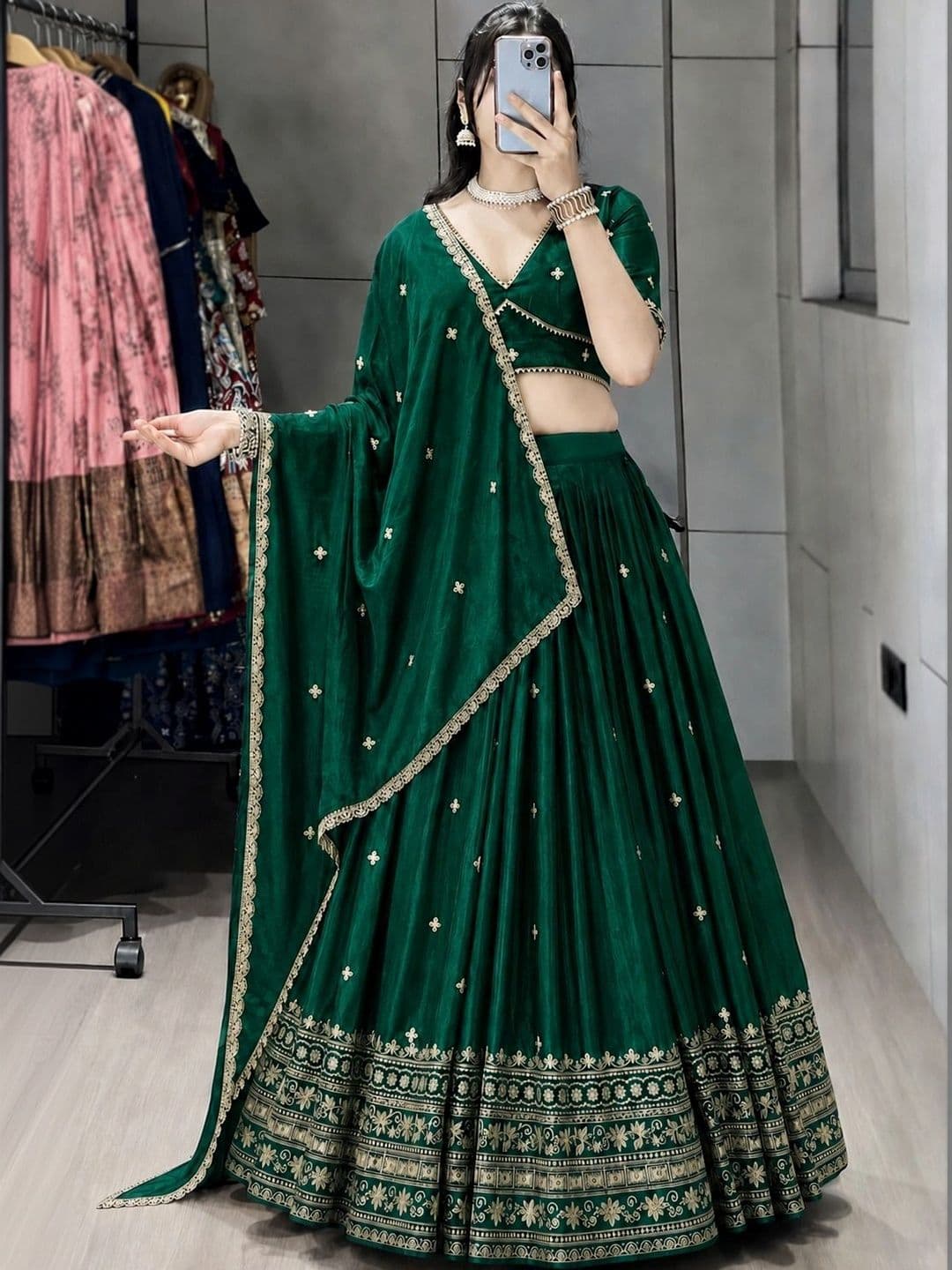 BAESD Embroidered Thread Work Semi-Stitched Lehenga & Unstitched Blouse With Dupatta - view 1