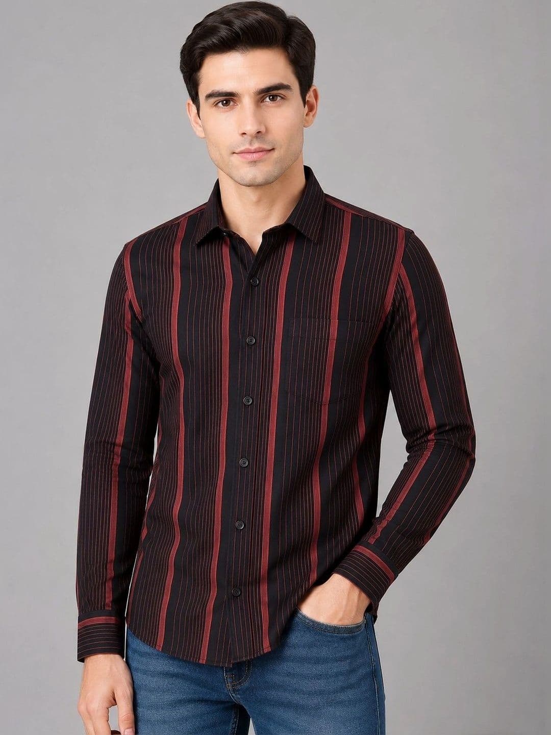 Cottinfab Men Standard Slim Fit Striped Casual Shirt - view 1