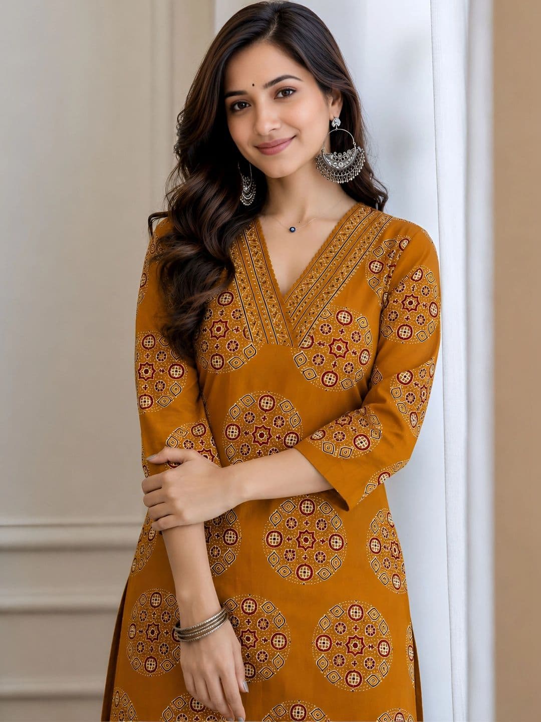 Tabeedah Women Ethnic Motifs Printed Handloom Kurta - view 1