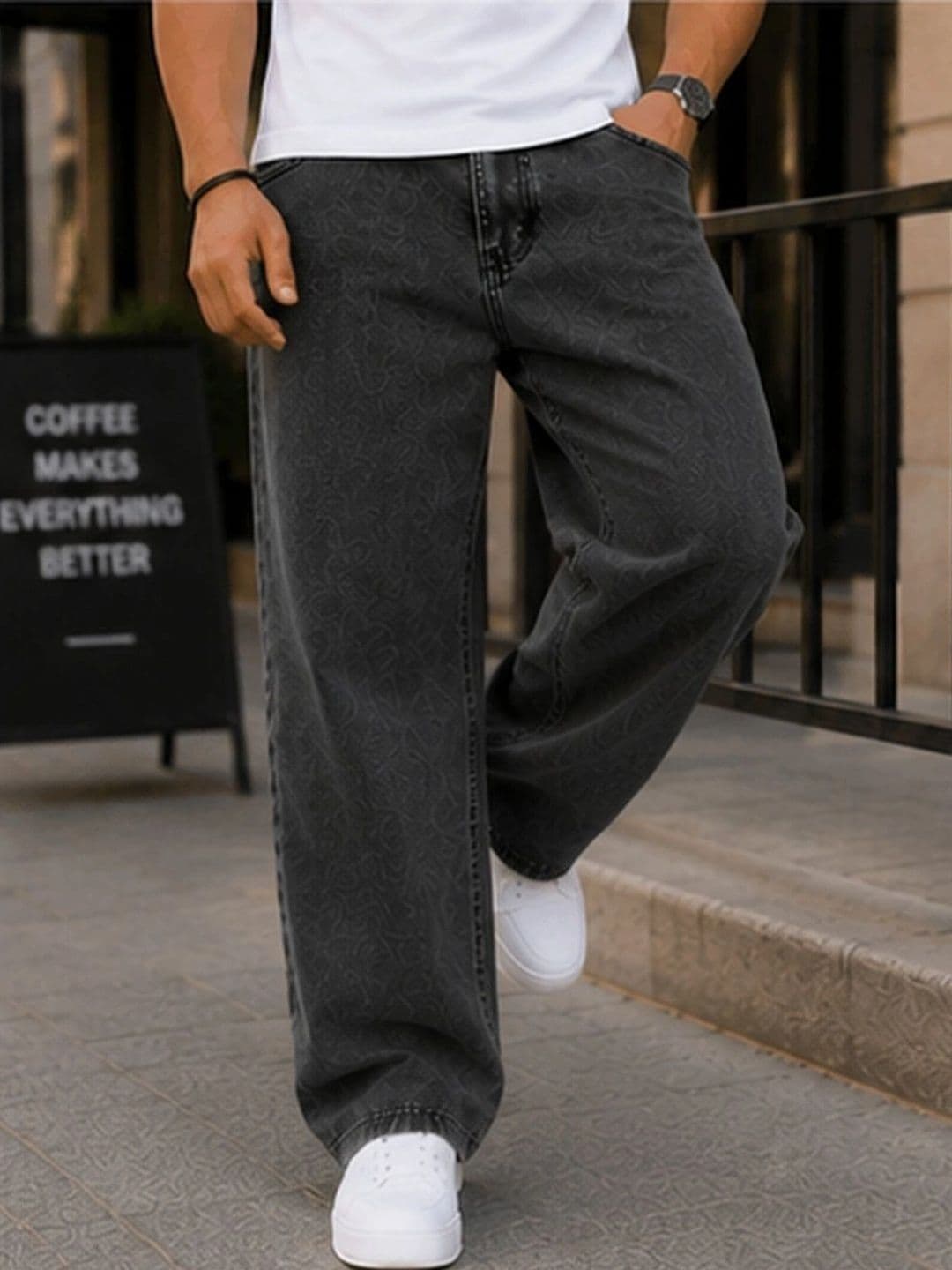 DENIM LIFE Men Classic Straight Fit Mid-Rise Printed Stretchable Jeans - view 1