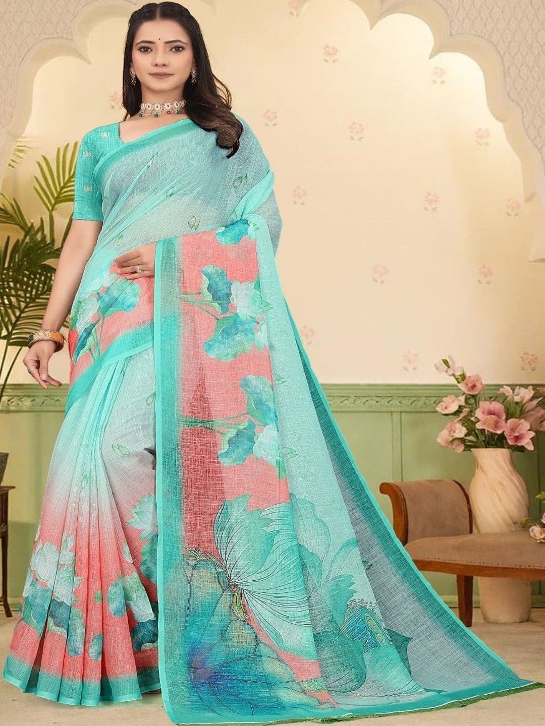 JIVIKA Floral Silk Cotton Fusion Kanjeevaram Saree - view 1