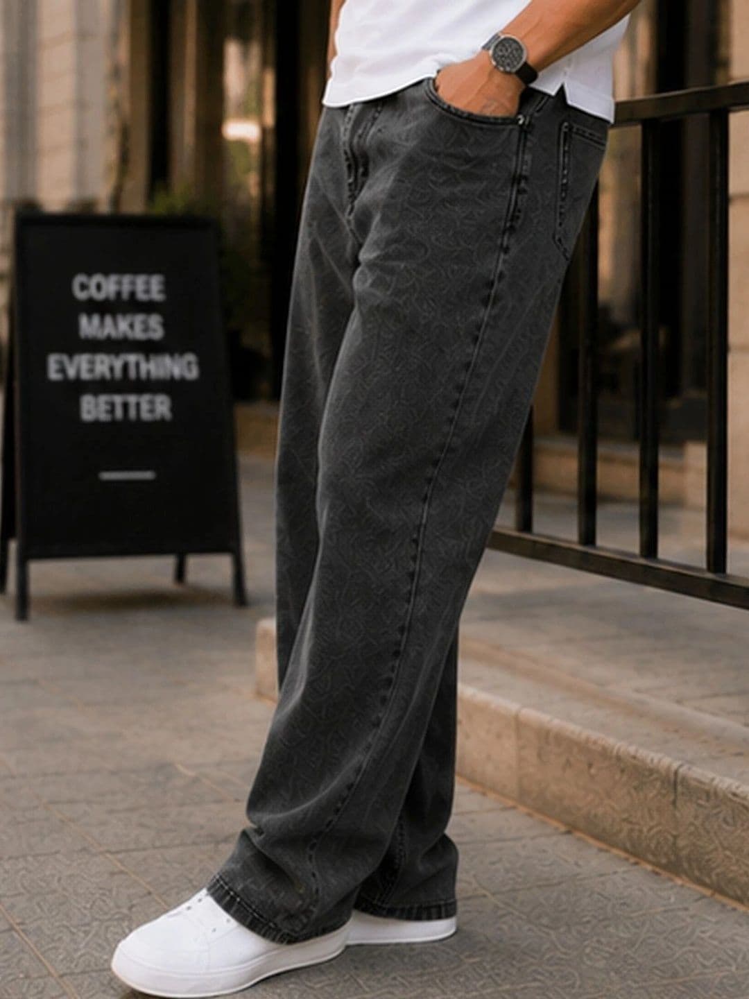 DENIM LIFE Men Classic Straight Fit Mid-Rise Printed Stretchable Jeans - view 1