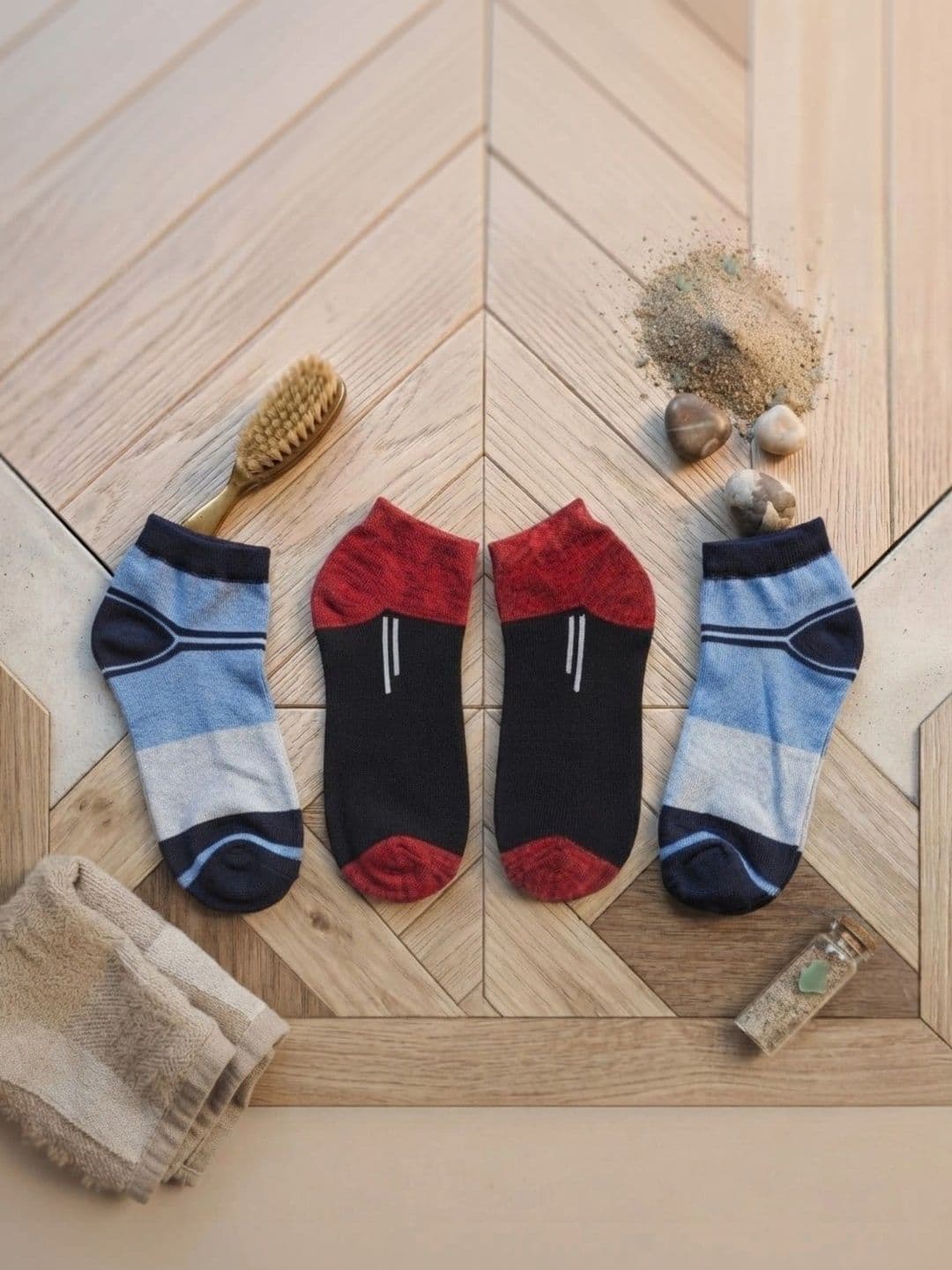 SWAZ Men Pack of 2 Cotton Assorted Striped Above Ankle Socks - view 1