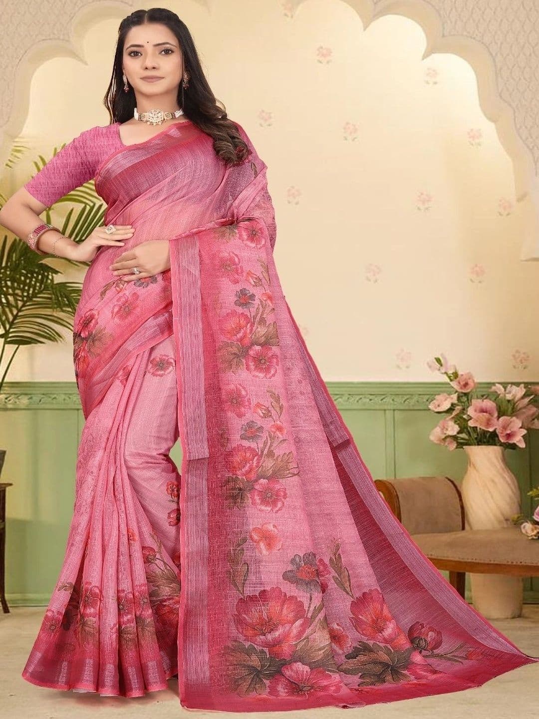 JIVIKA Floral Silk Cotton Kanjeevaram Saree - view 1