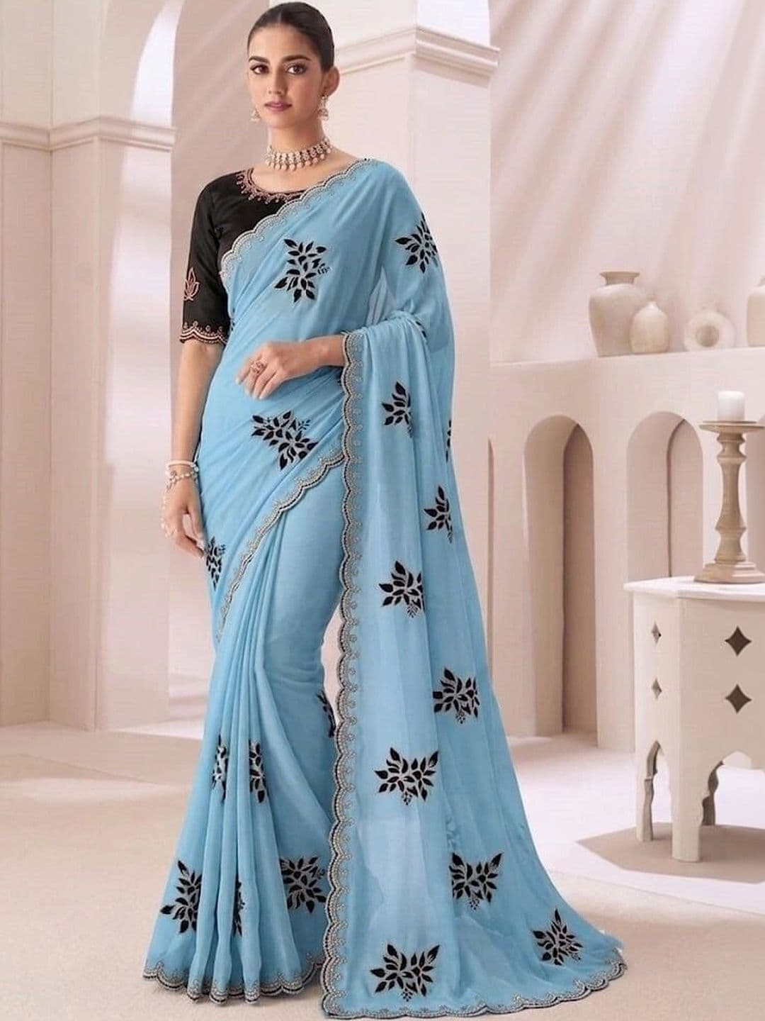 Sanwariya Silk Floral Embroidered Art Silk Saree - view 1