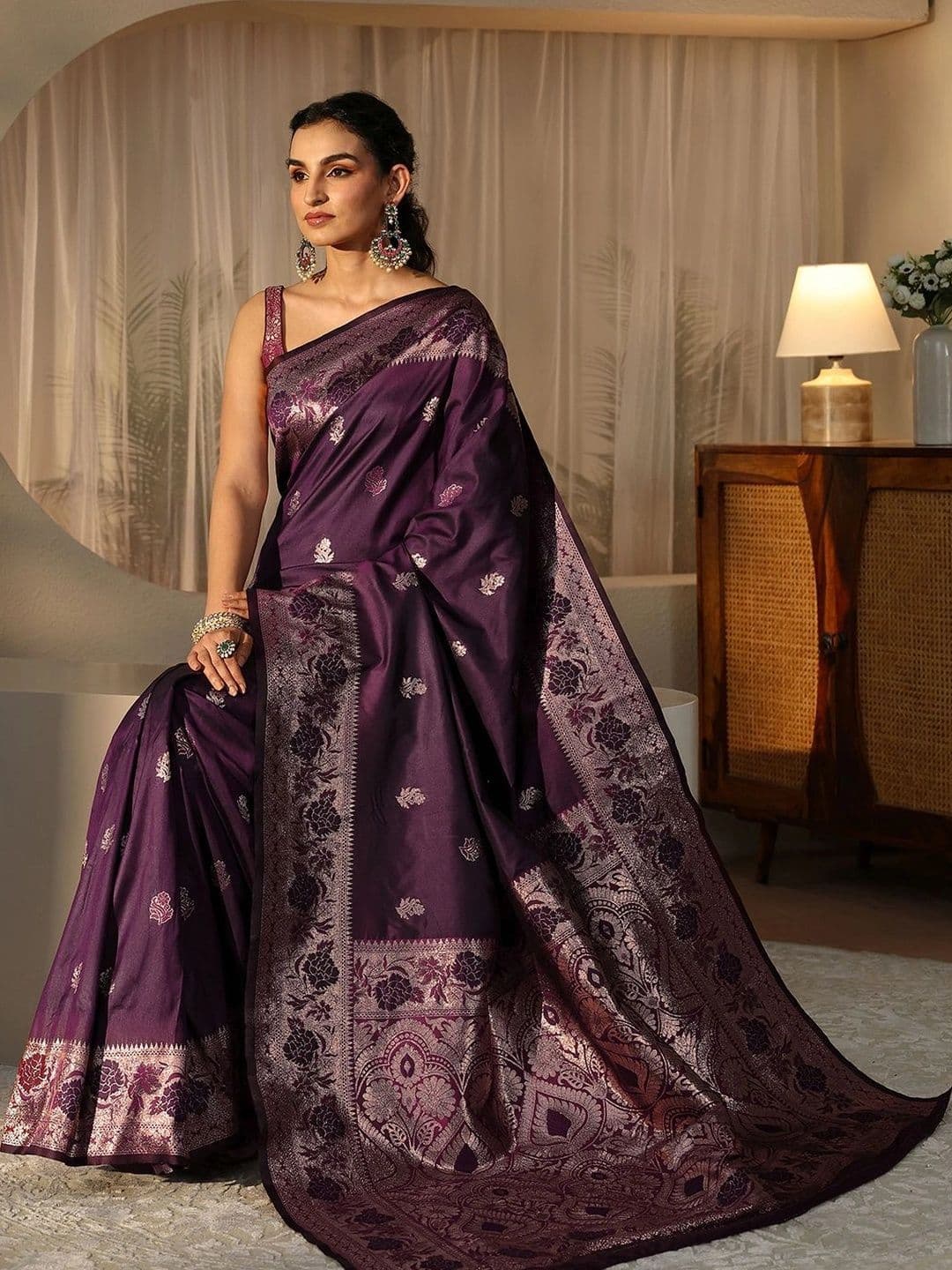 Libas Woven Design Zari Silk Blend Saree - view 1