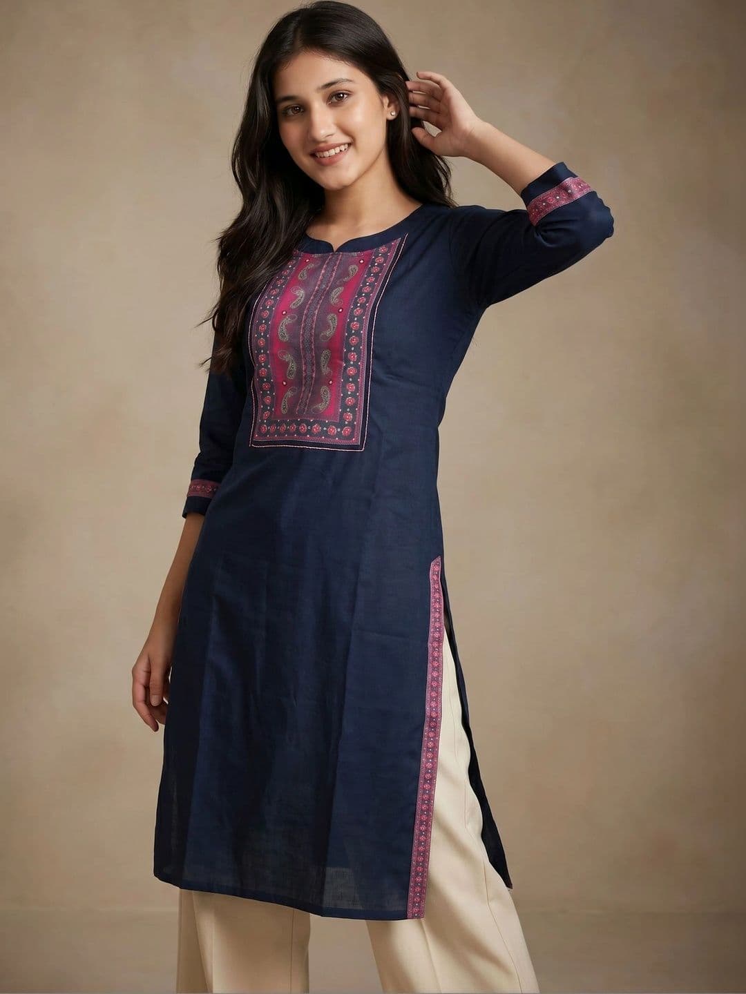 Pehroam Women Paisley Printed Mirror Work Handloom Kurta - view 1