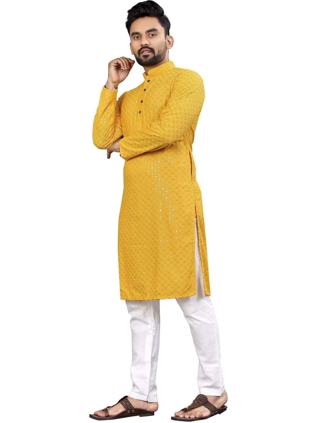 Moda Rapido Men Embellished Sequinned Handloom Kurta - view 1