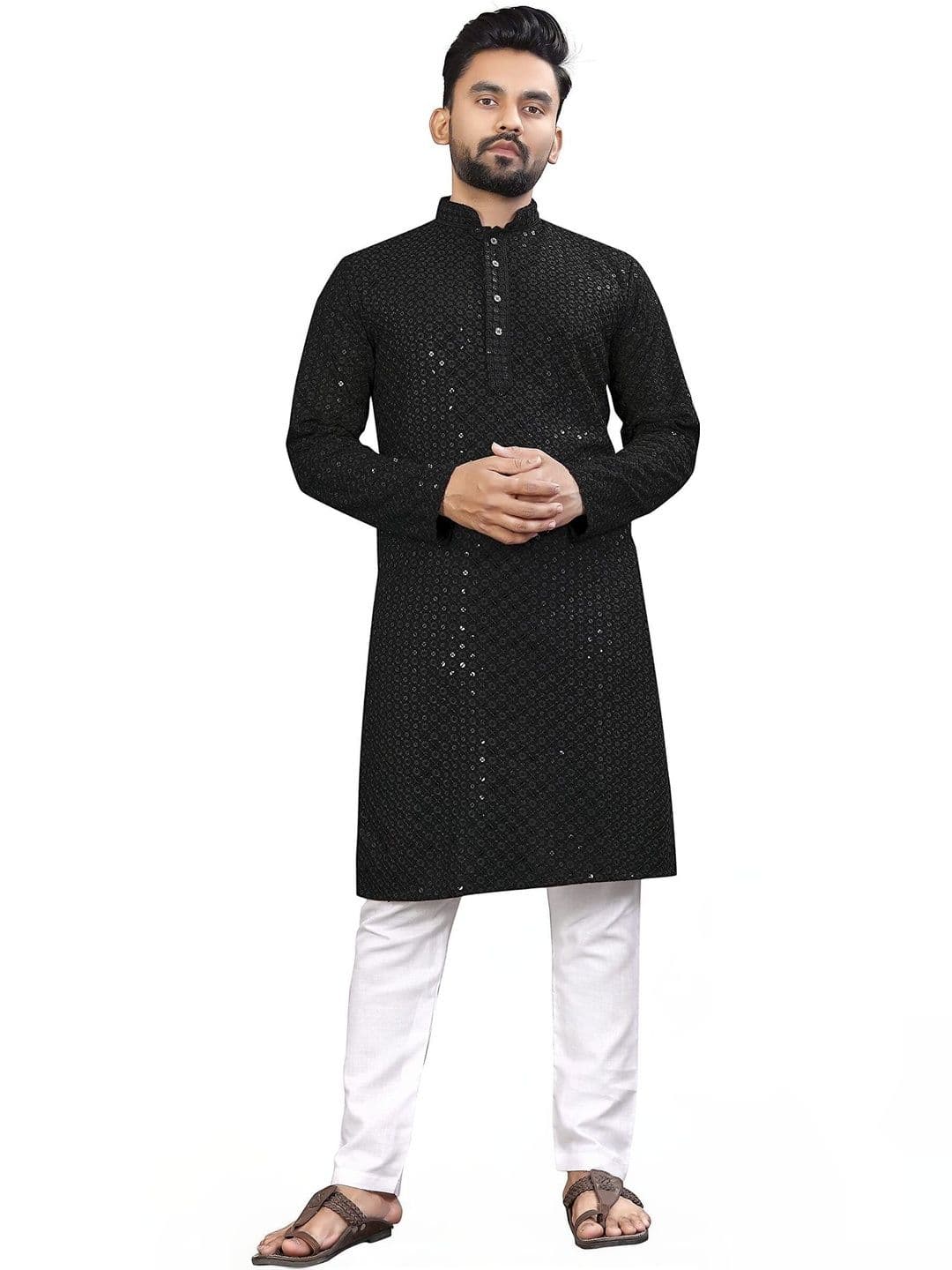 Moda Rapido Men Embellished Sequinned Handloom Kurta - view 1