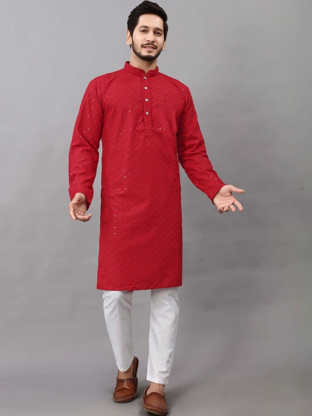 Moda Rapido Men Embellished Sequinned Handloom Kurta - view 1