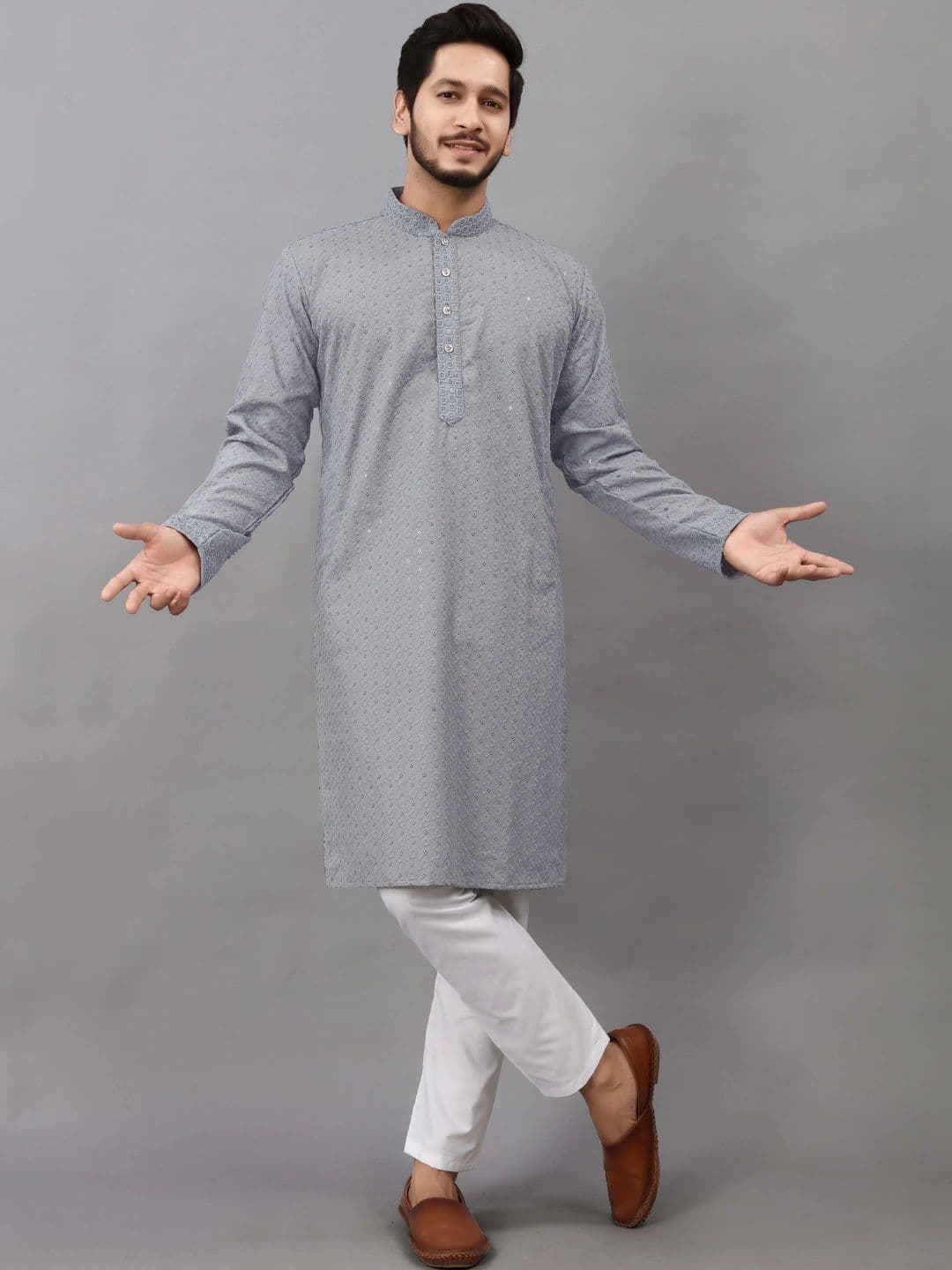 Moda Rapido Men Embellished Sequinned Handloom Kurta - view 1