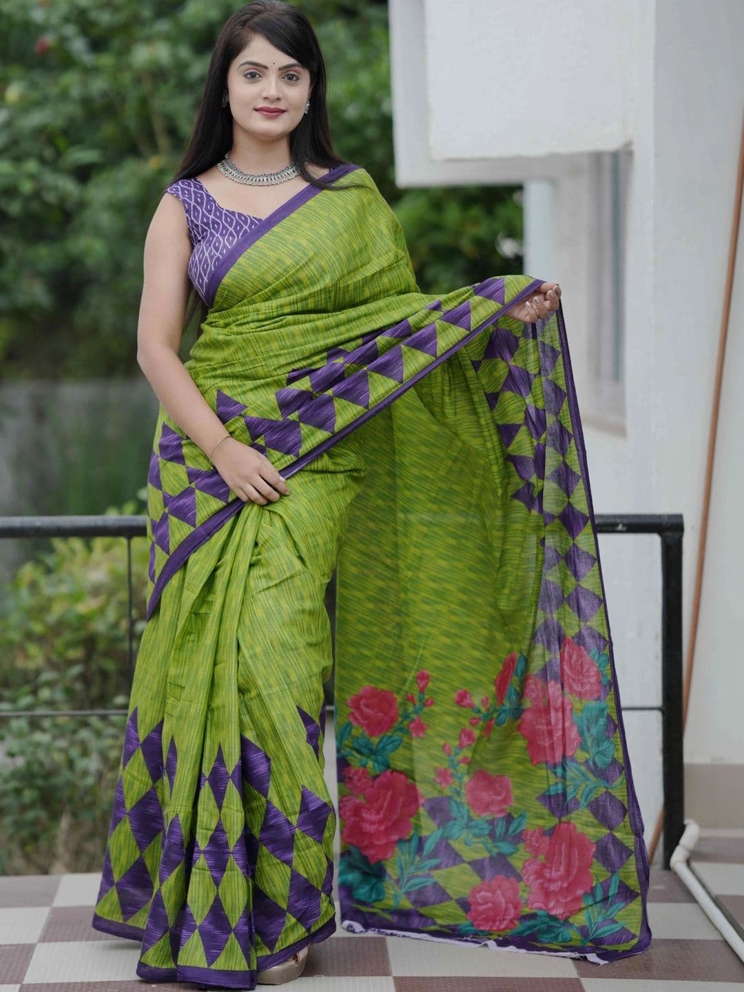 KALINI Floral Pure Cotton Fusion Saree - view 1