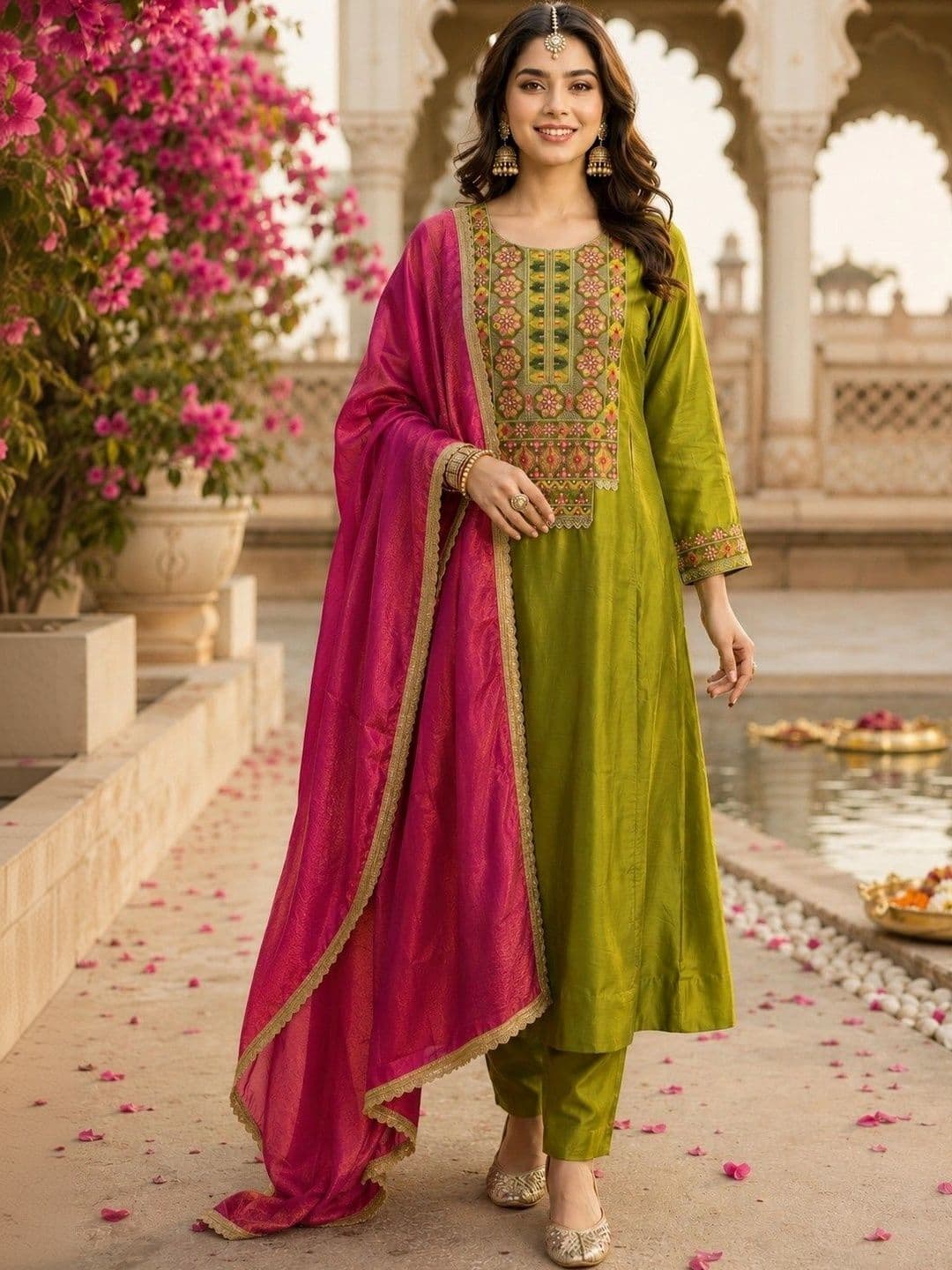 Sangria Women Ethnic Motifs Embroidered Regular Thread Work Kurta with Trousers & With Dupatta - view 1
