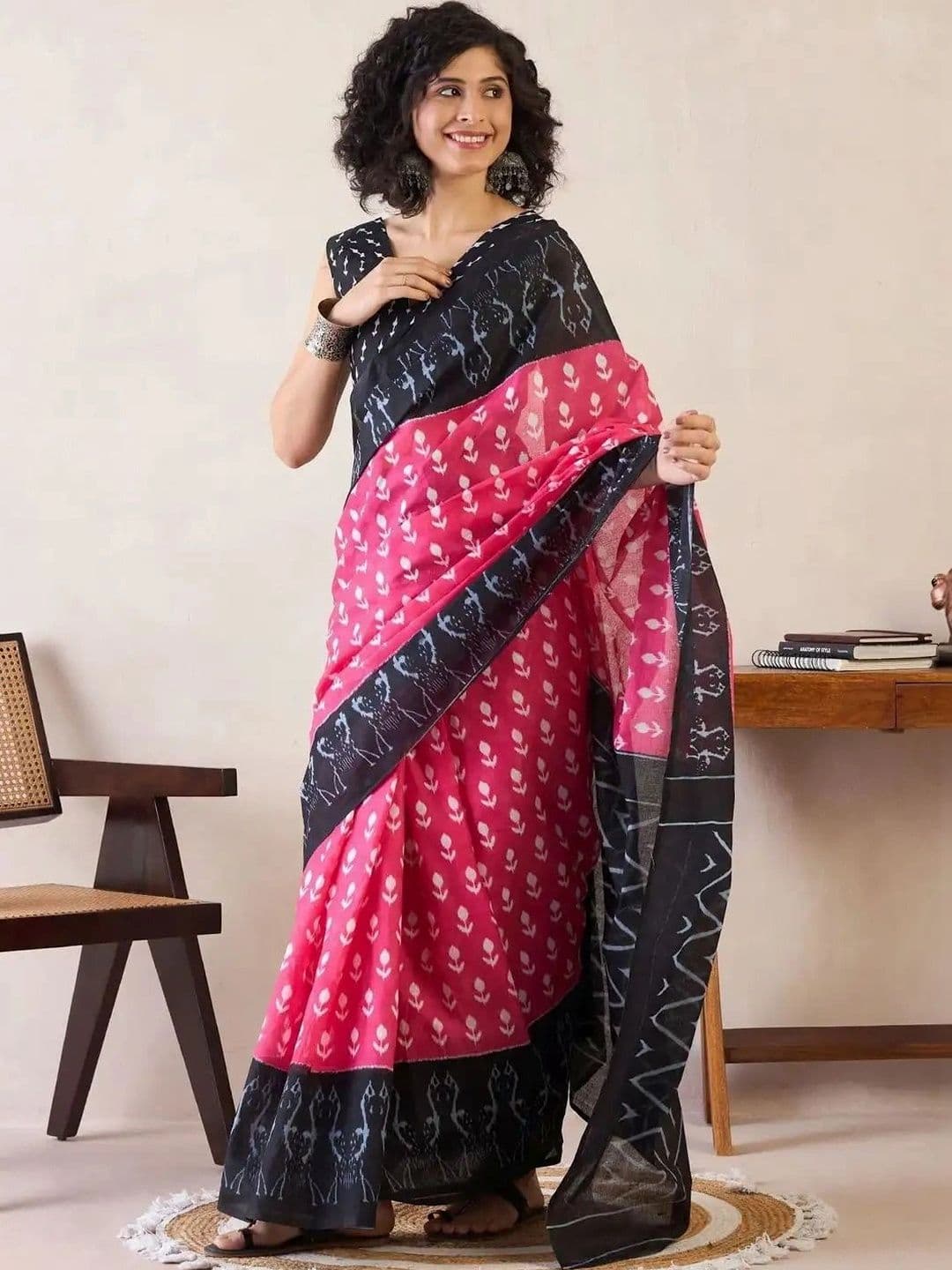 KALINI Floral Pure Cotton Fusion Saree - view 1