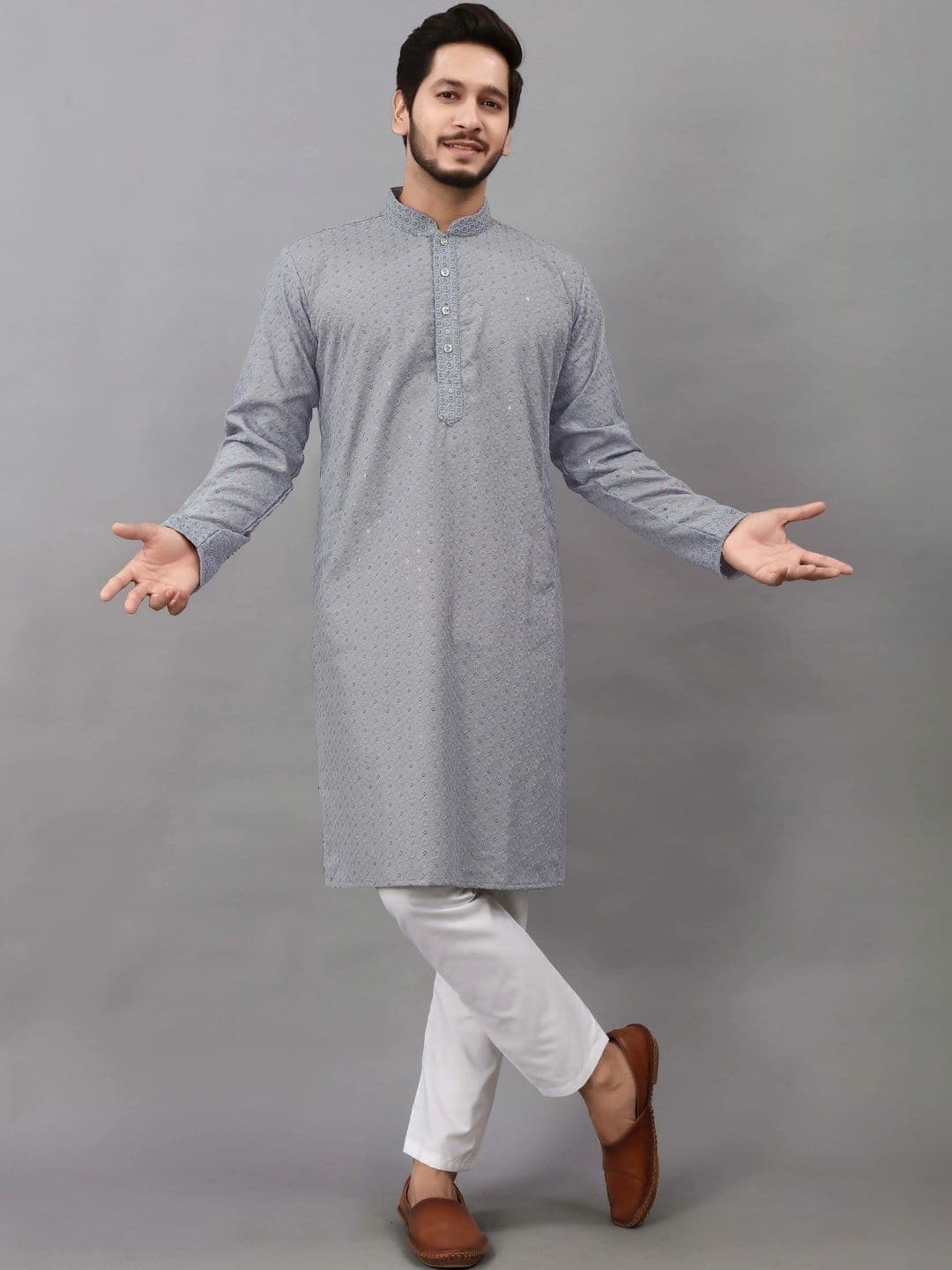 Moda Rapido Men Embellished Sequinned Handloom Kurta - view 1