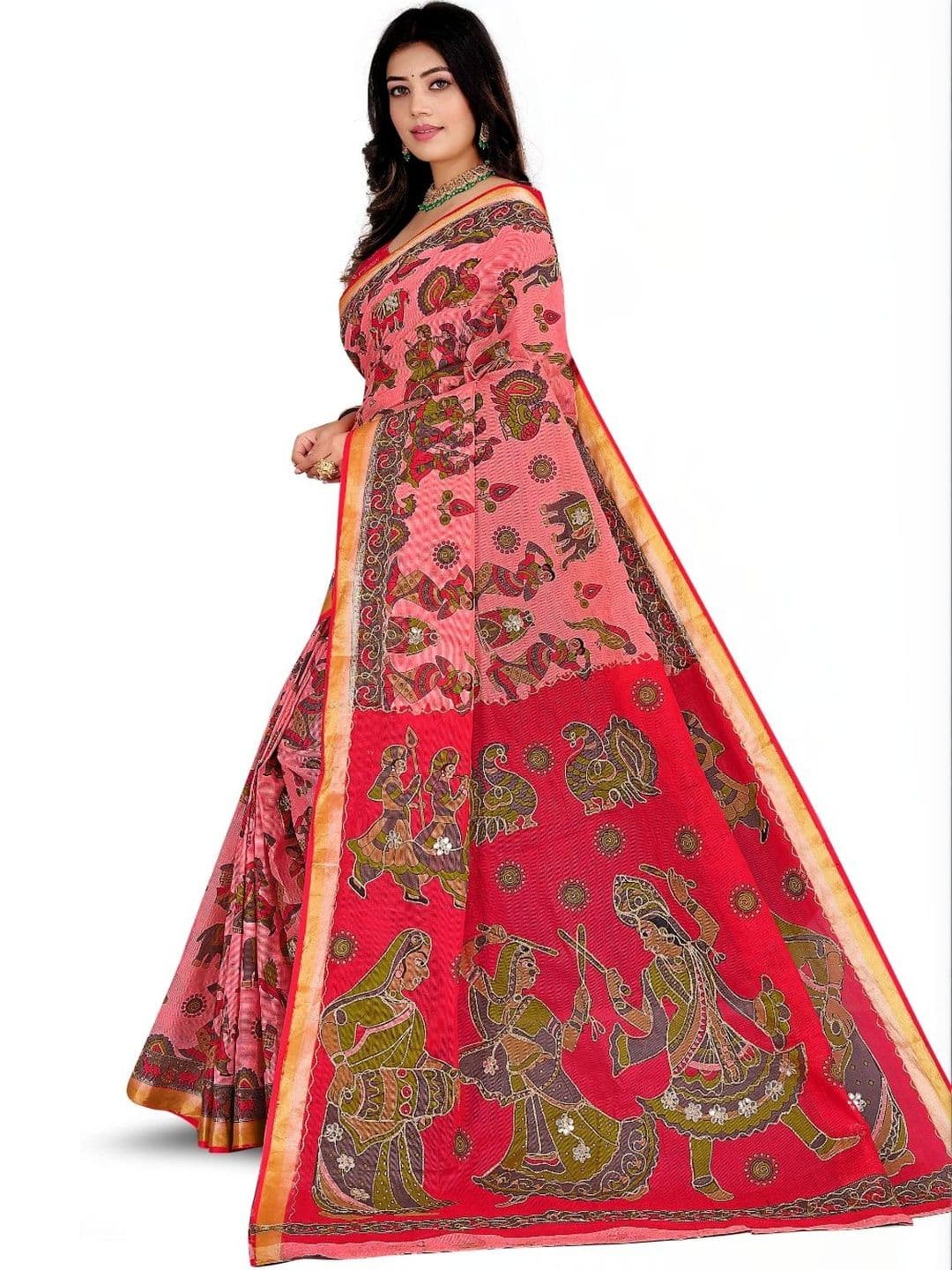 SONARIKA CREATION Ethnic Motifs Aari Work Pure Cotton Heavy Work Block Print Saree - view 1
