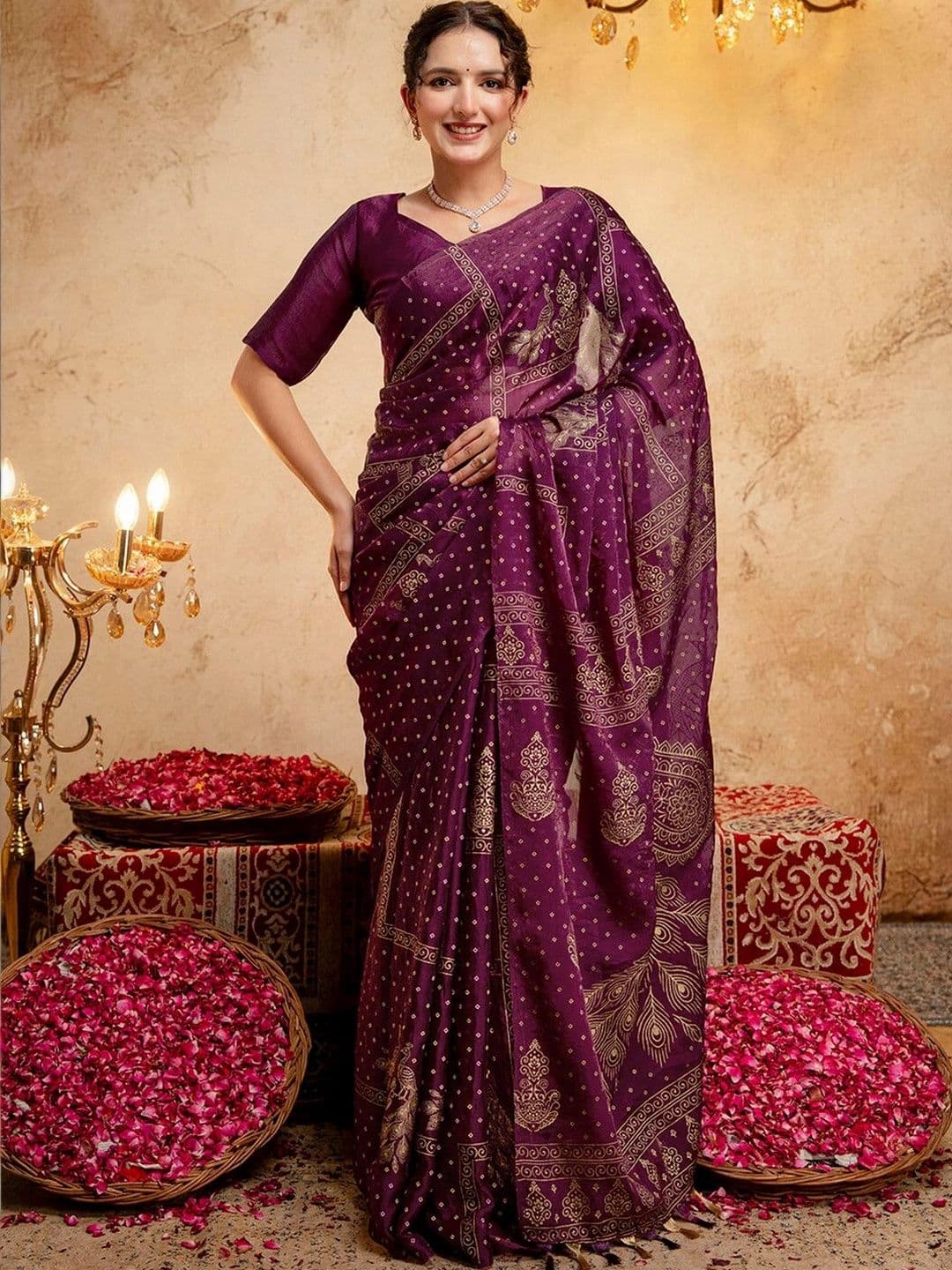 KALINI Bandhani Zari Poly Chiffon Fusion Bandhani Saree - view 1