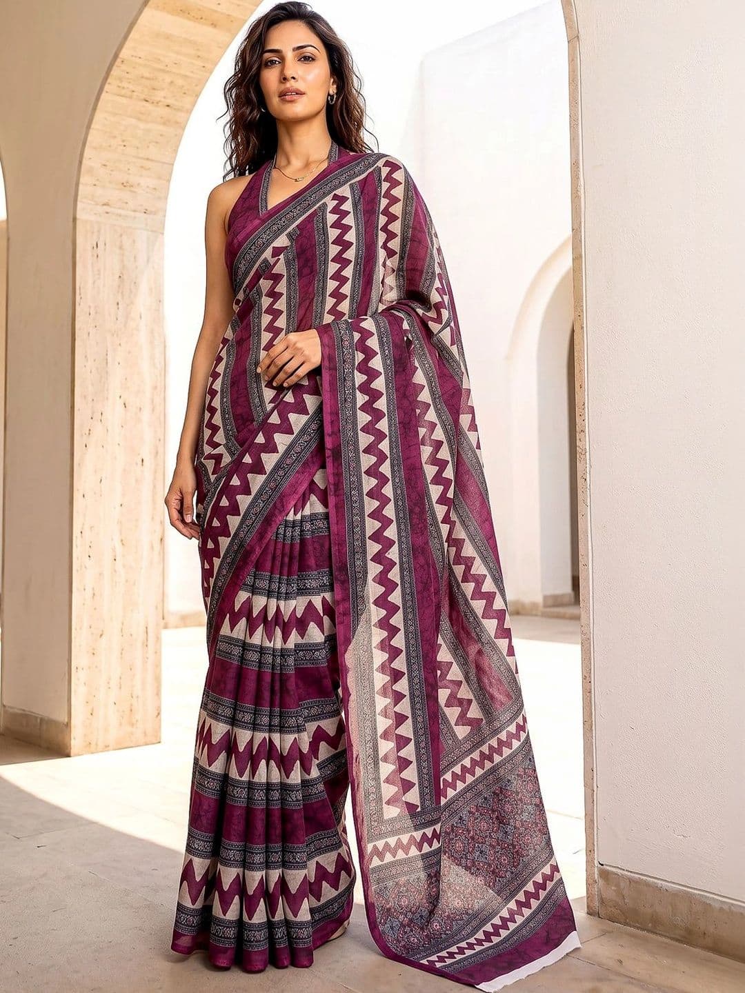 PARVATI FABRICS LIMITED Silk Blend Block Print Saree - view 1