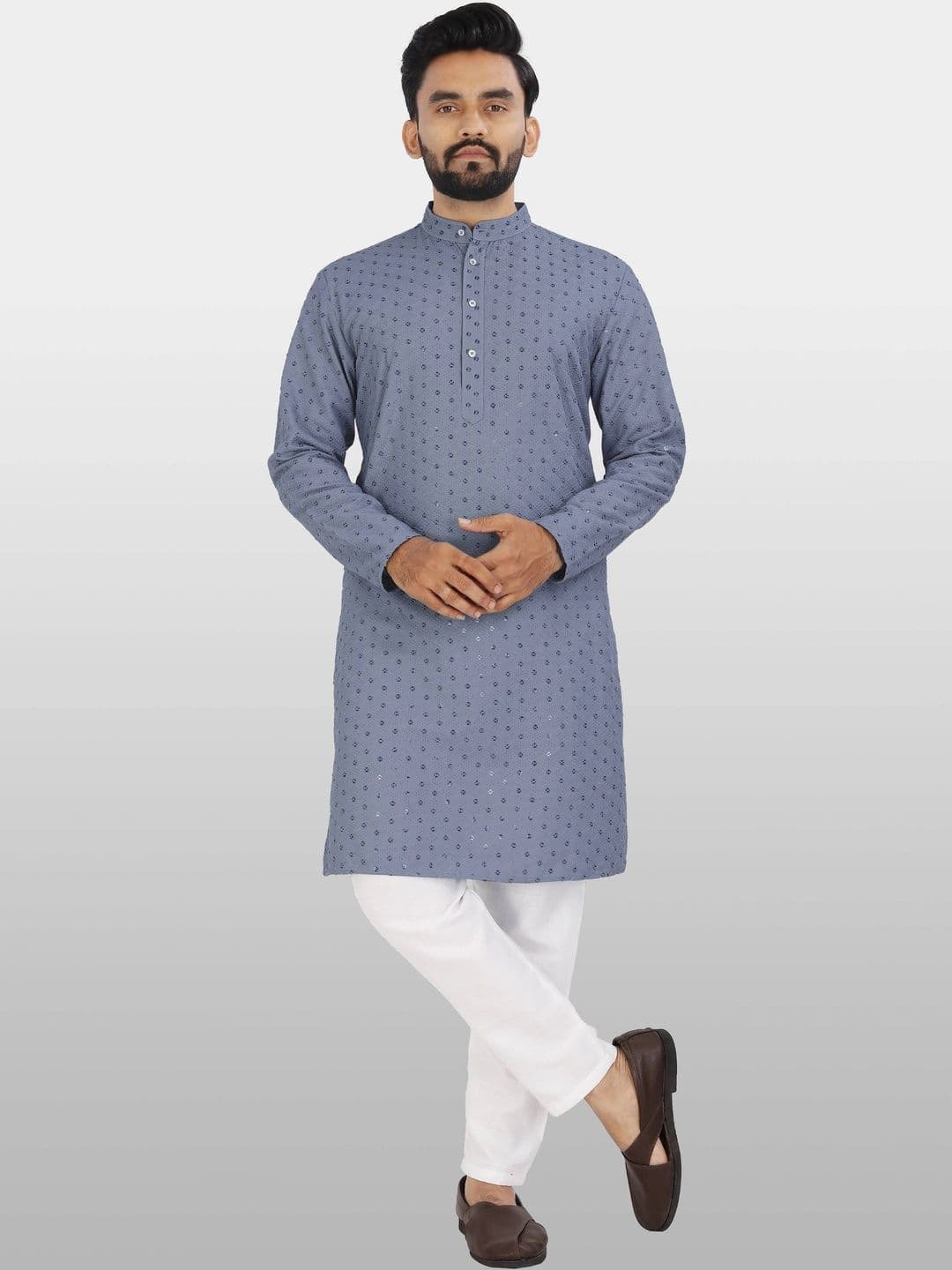 Moda Rapido Men Embellished Sequinned Handloom Kurta - view 1