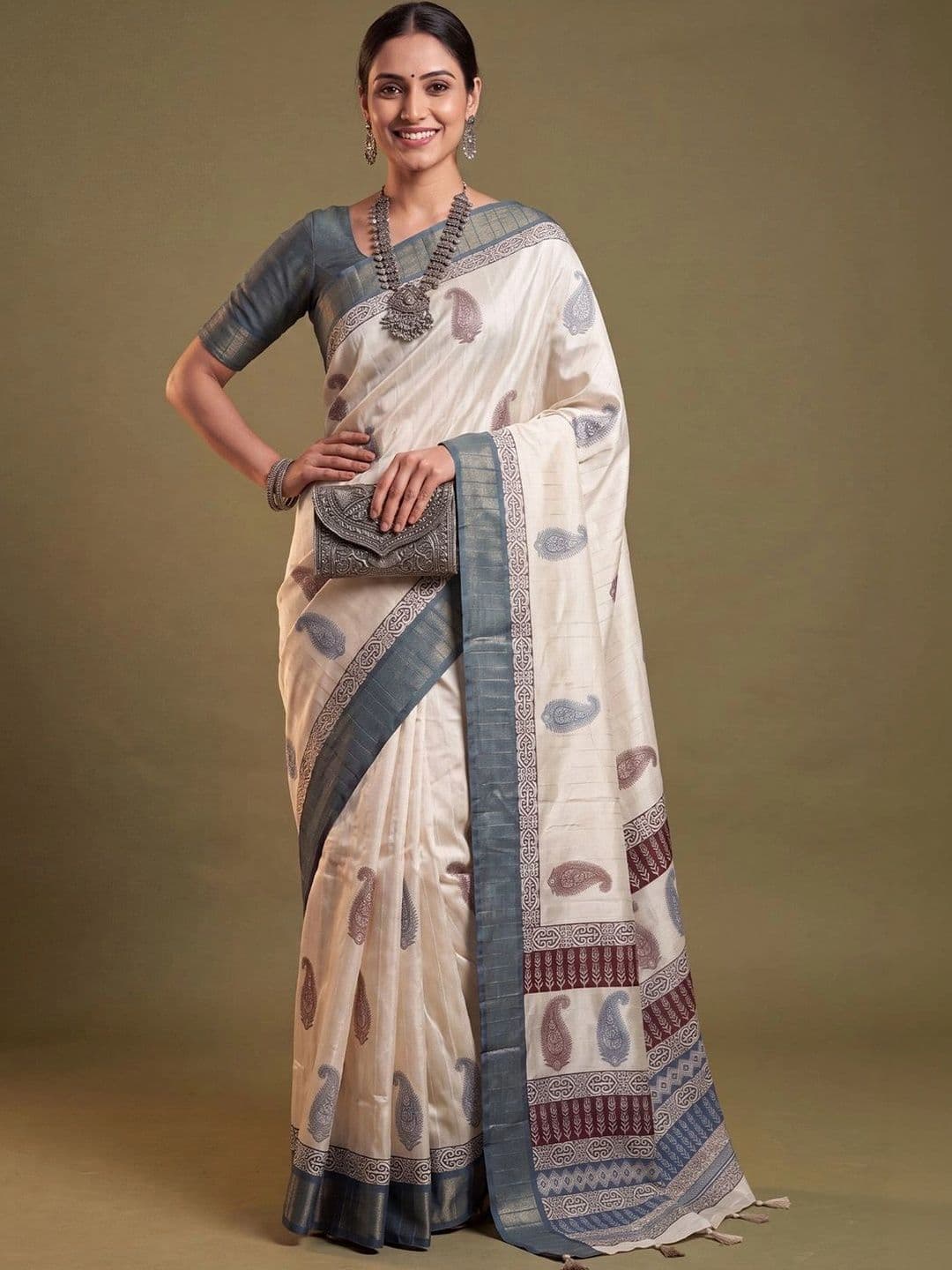 Anouk Paisley Silk Cotton Designer Tussar Saree - view 1