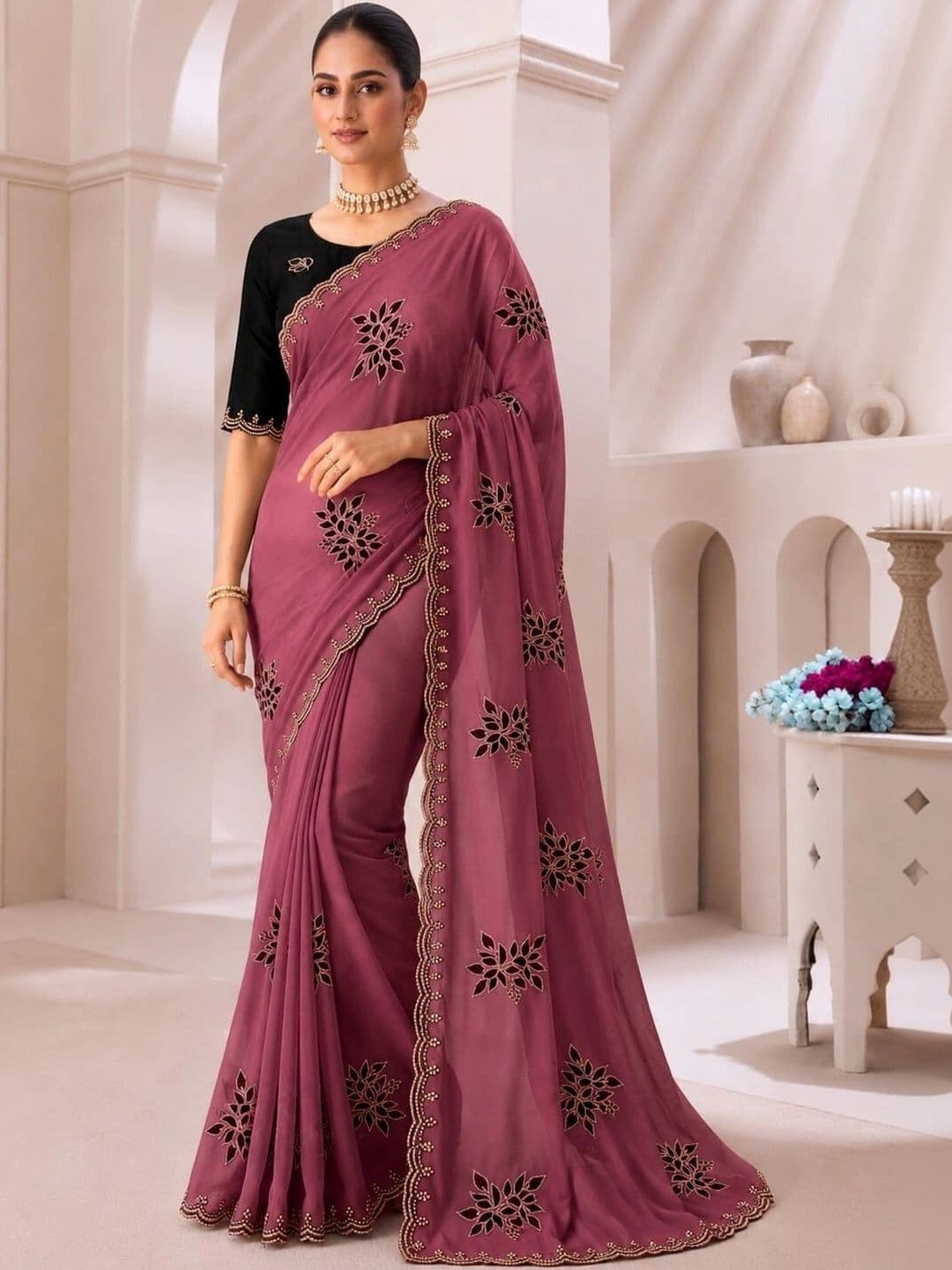 SANJANA SILK SANJANA SILK Floral Embroidered Art Silk Saree - view 1