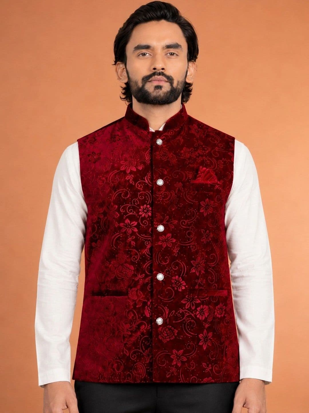 Leipzig Fashion Men Floral Open Front Jacket Embroidered - view 1