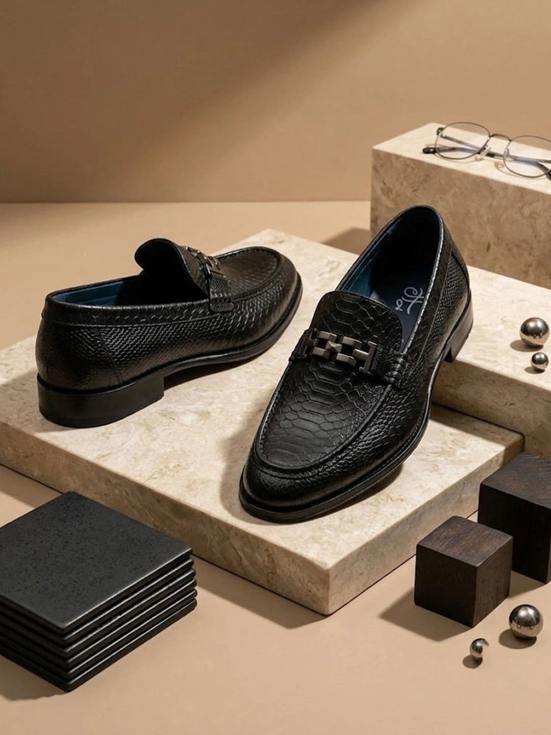 House of Pataudi Men Textured Round Toe Slip-On Loafers Formal Shoes - view 1