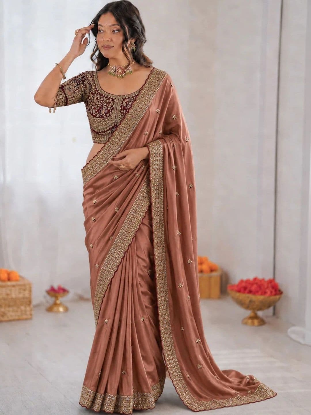 Zili Embellished Embroidered Silk Blend Banarasi Saree - view 1