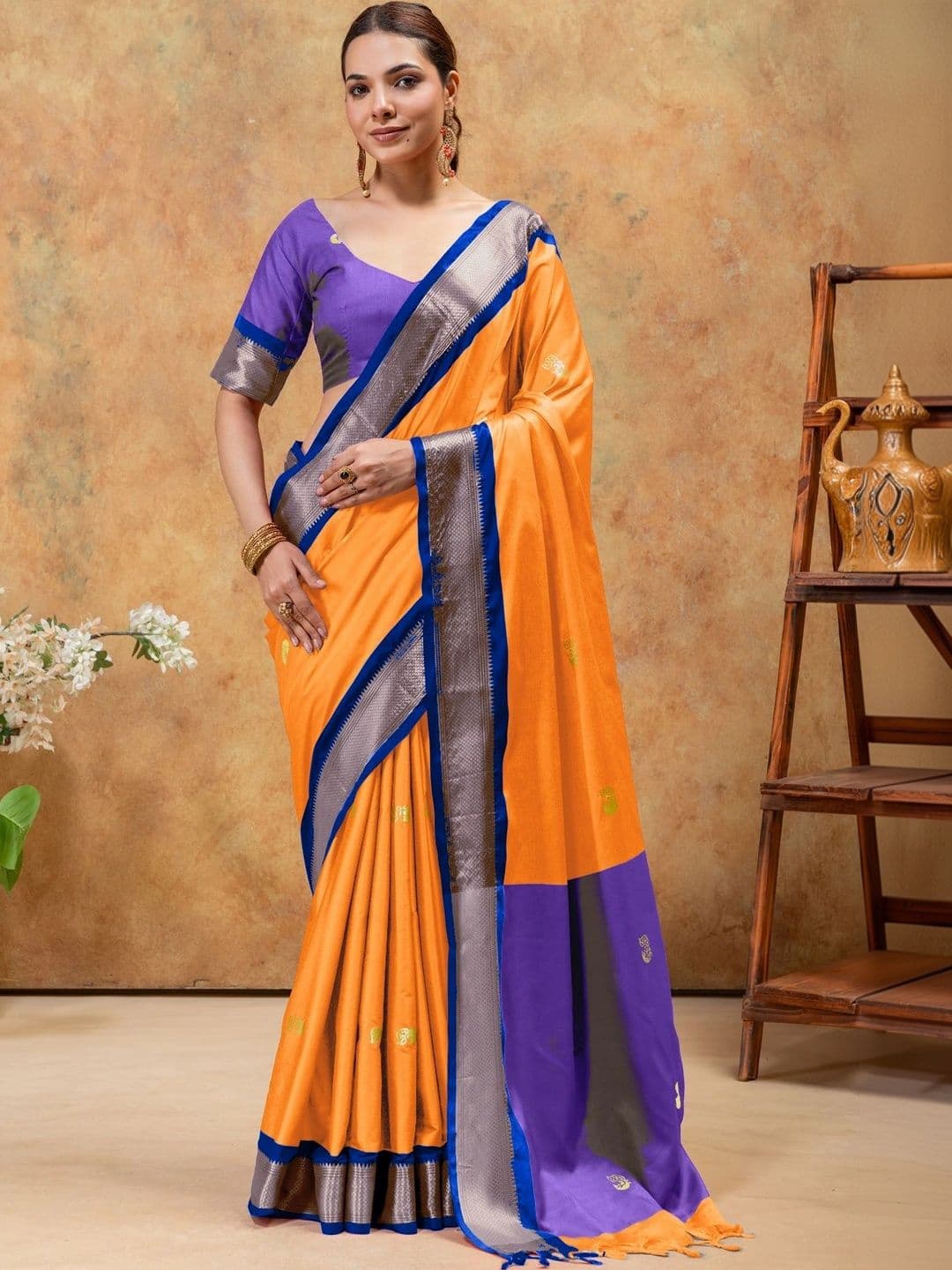 Mitera Woven Design Zari Silk Cotton Paithani Saree - view 1