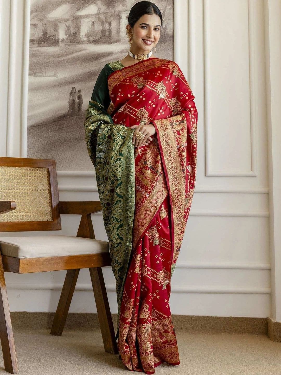 KALINI Woven Design Zari Silk Blend Fusion Banarasi Saree - view 1