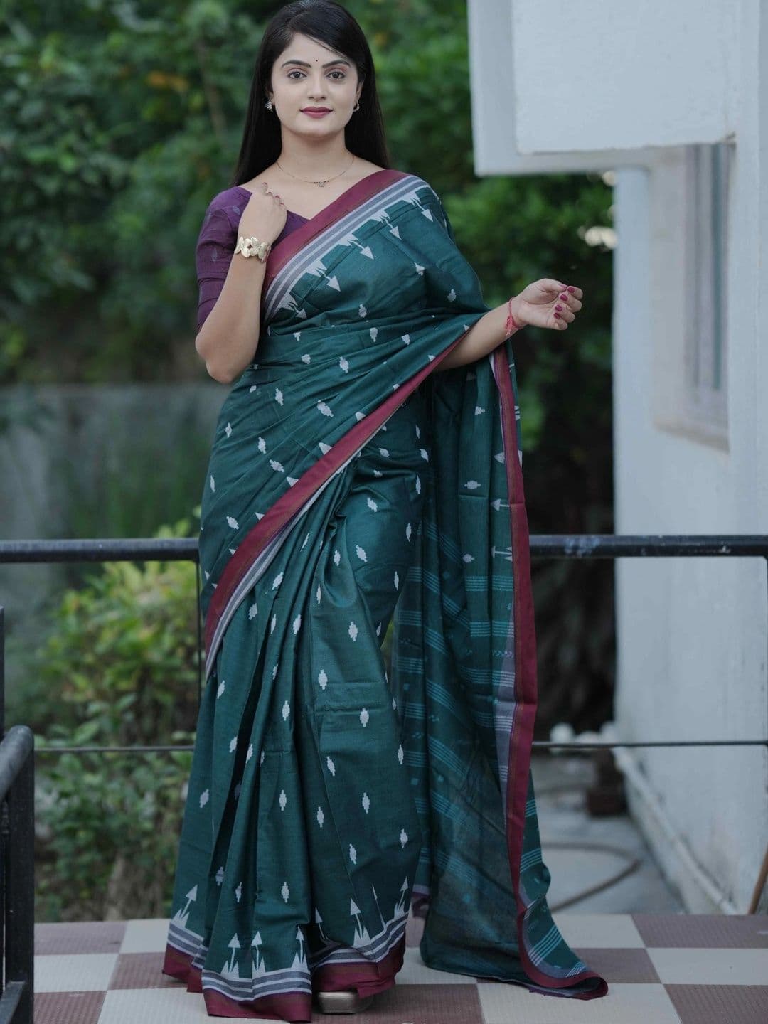KALINI Floral Pure Cotton Fusion Saree - view 1