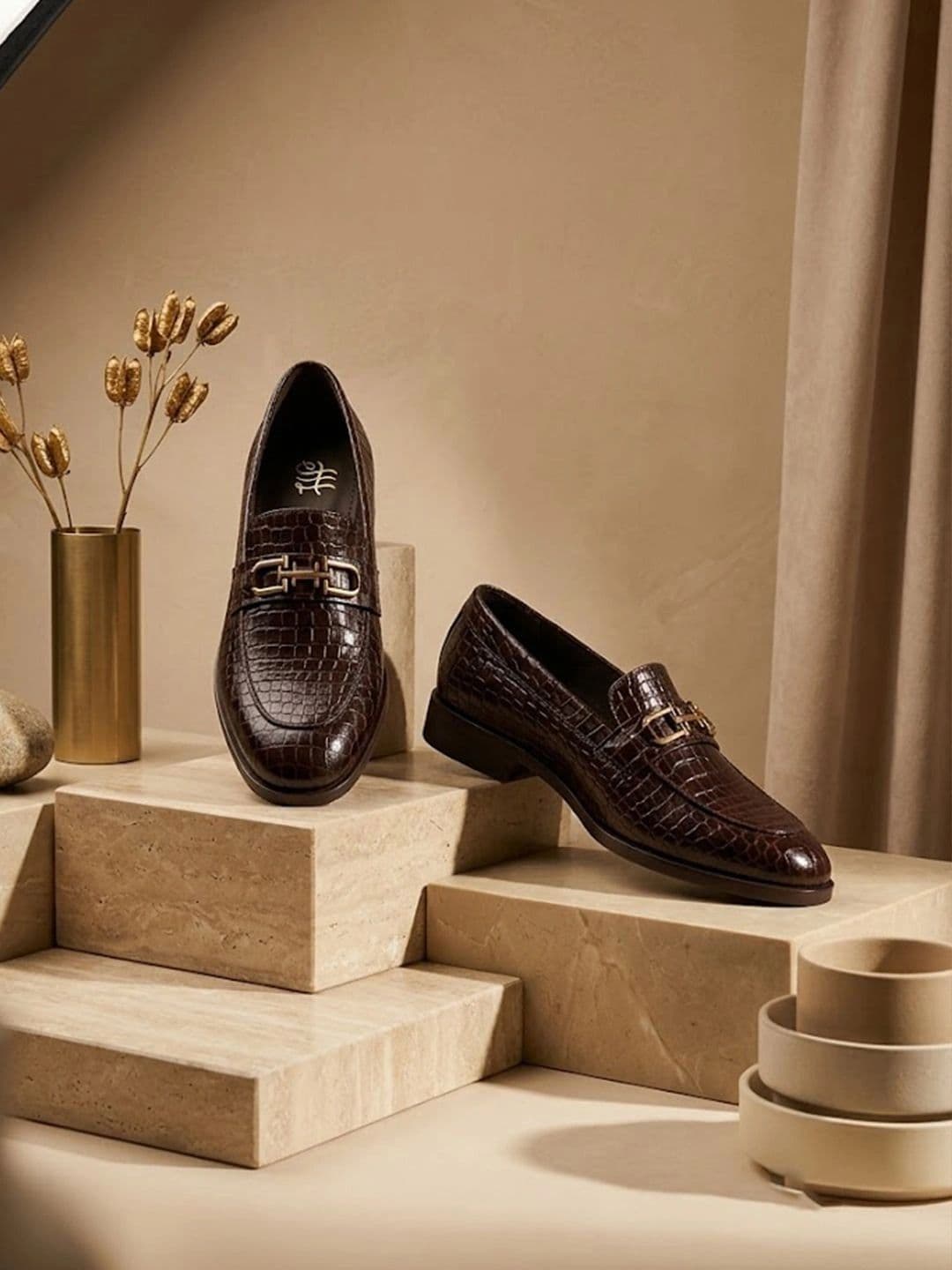 House of Pataudi Men Textured Round Toe Slip-On Loafers Formal Shoes - view 1