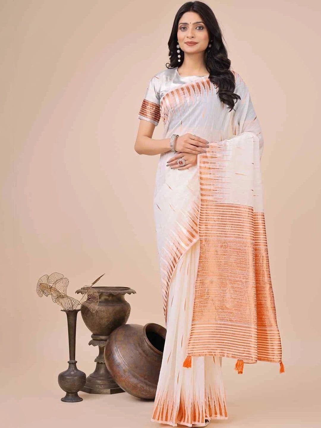 KALINI Striped Linen Blend Fusion Banarasi Saree - view 1