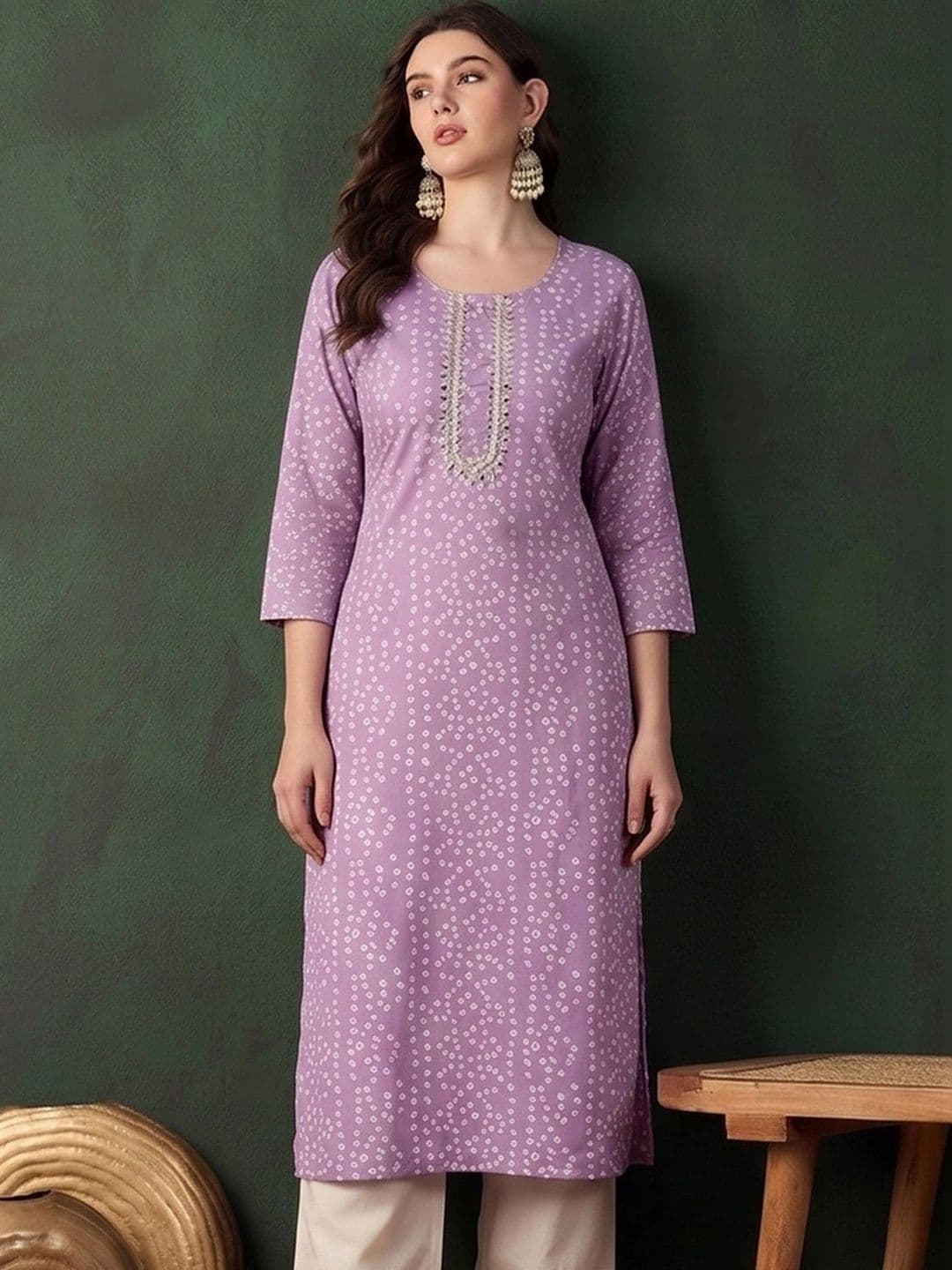 Sangria Women Bandhani Printed Mirror Work Kurta - view 1