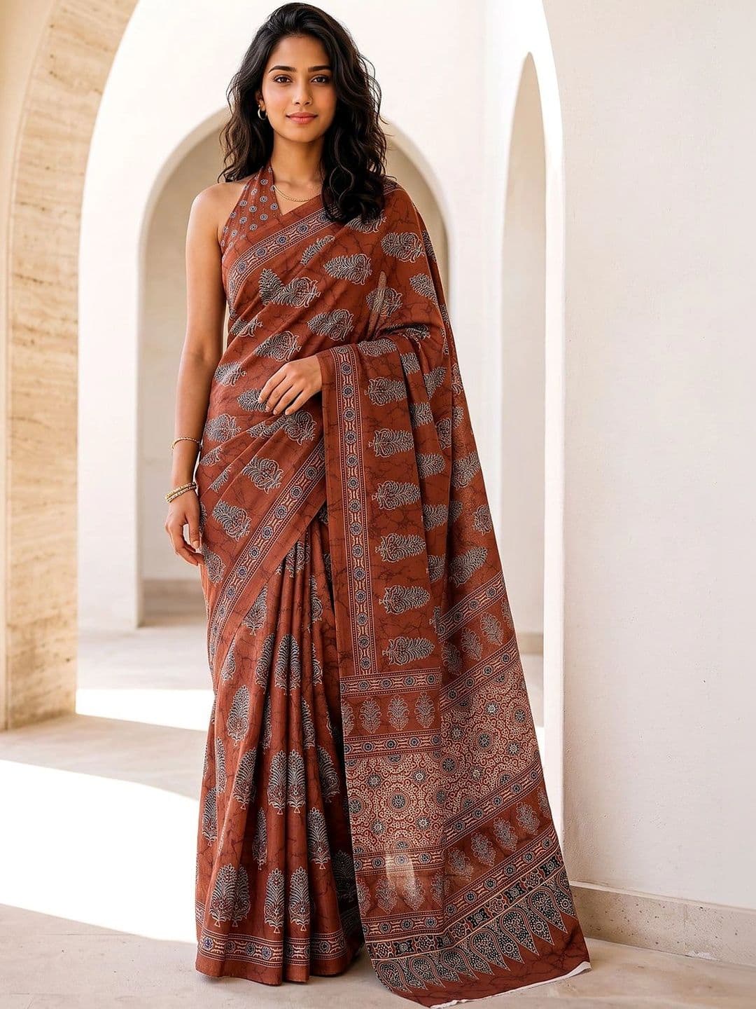 PARVATI FABRICS LIMITED Silk Blend Block Print Saree - view 1
