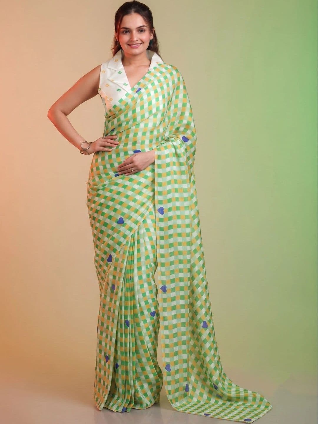 neevem creation Linen Blend Saree - view 1