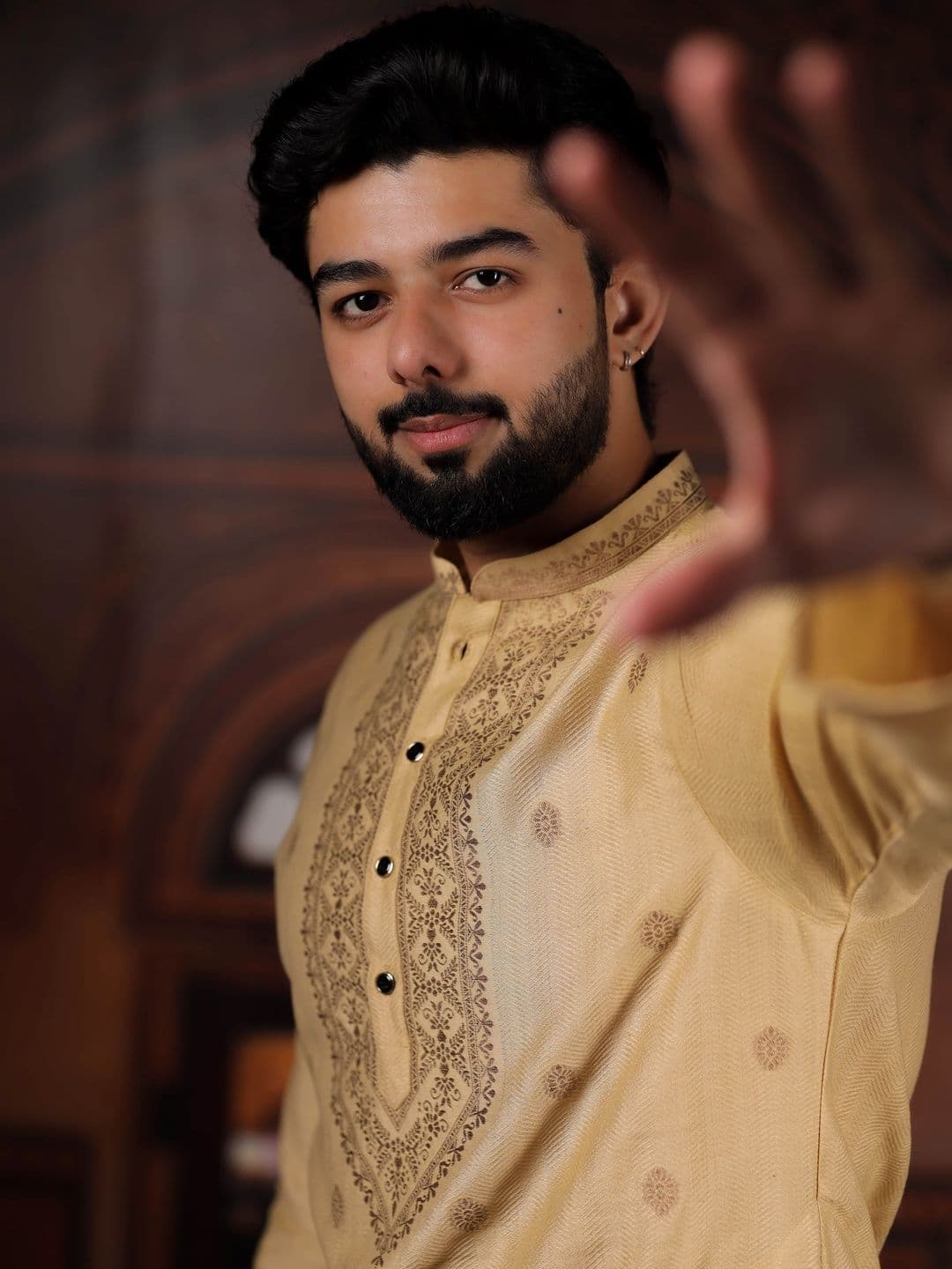 Koshin Men Ethnic Motifs Woven Design Mandarin Collar Cotton Straight Kurtas - view 1