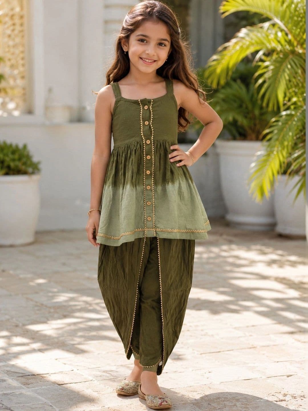 SNJI Girls Colourblocked Top with Dhoti Pants - view 1