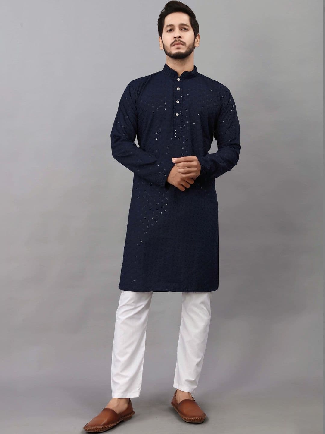 Moda Rapido Men Embellished Sequinned Handloom Kurta - view 1