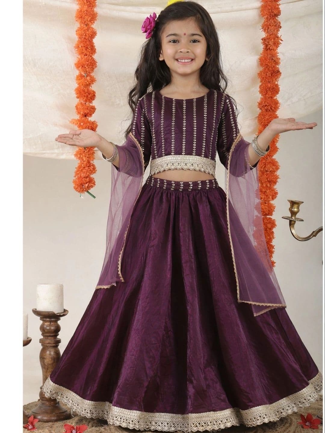 Superminis Girls Embellished Ready to Wear Lehenga & Blouse With Dupatta - view 1